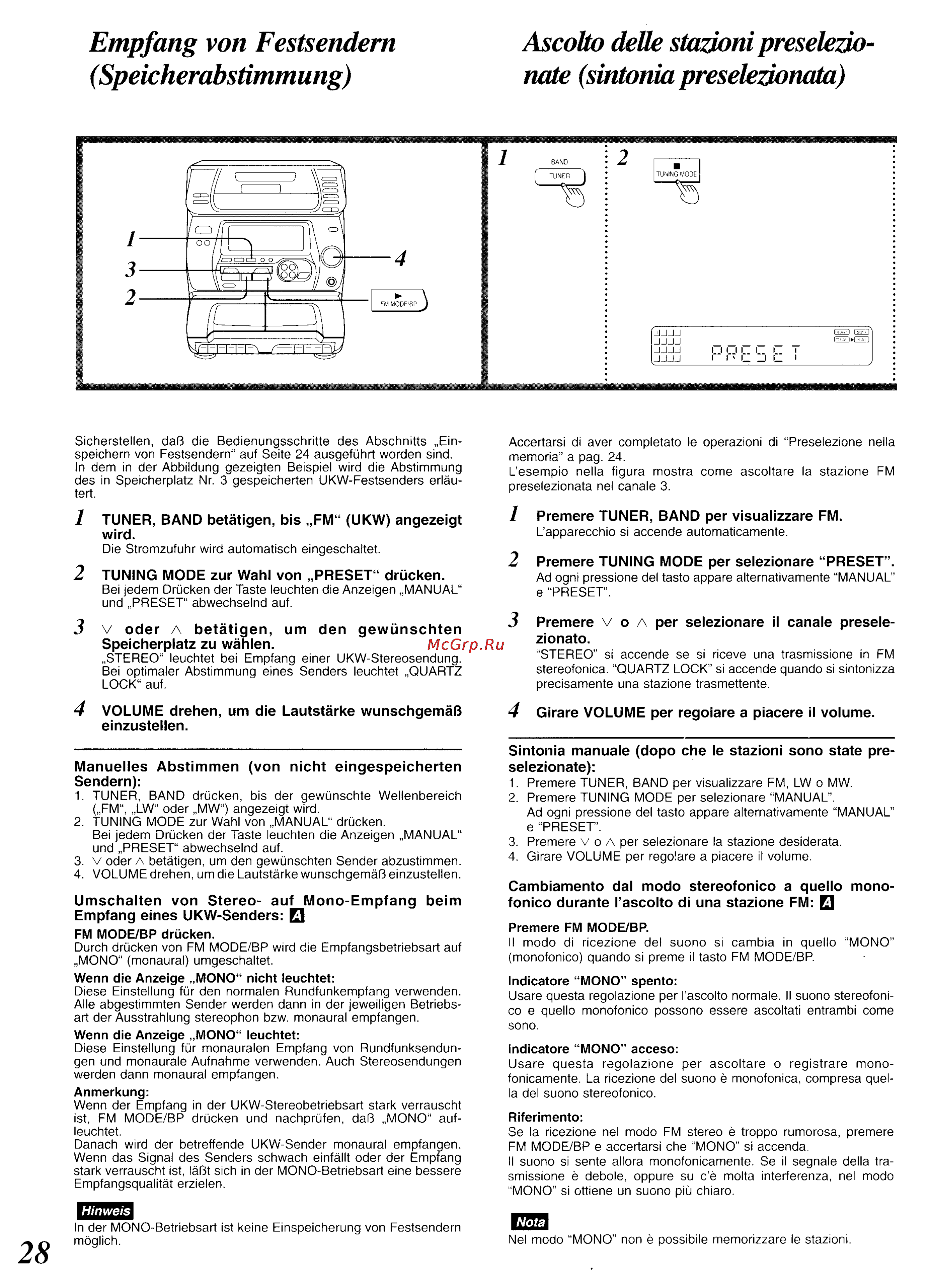 Panasonic SC-CH34 [24/82] Ascolto deue stazioni preselezio nate sintonía preselezionata
