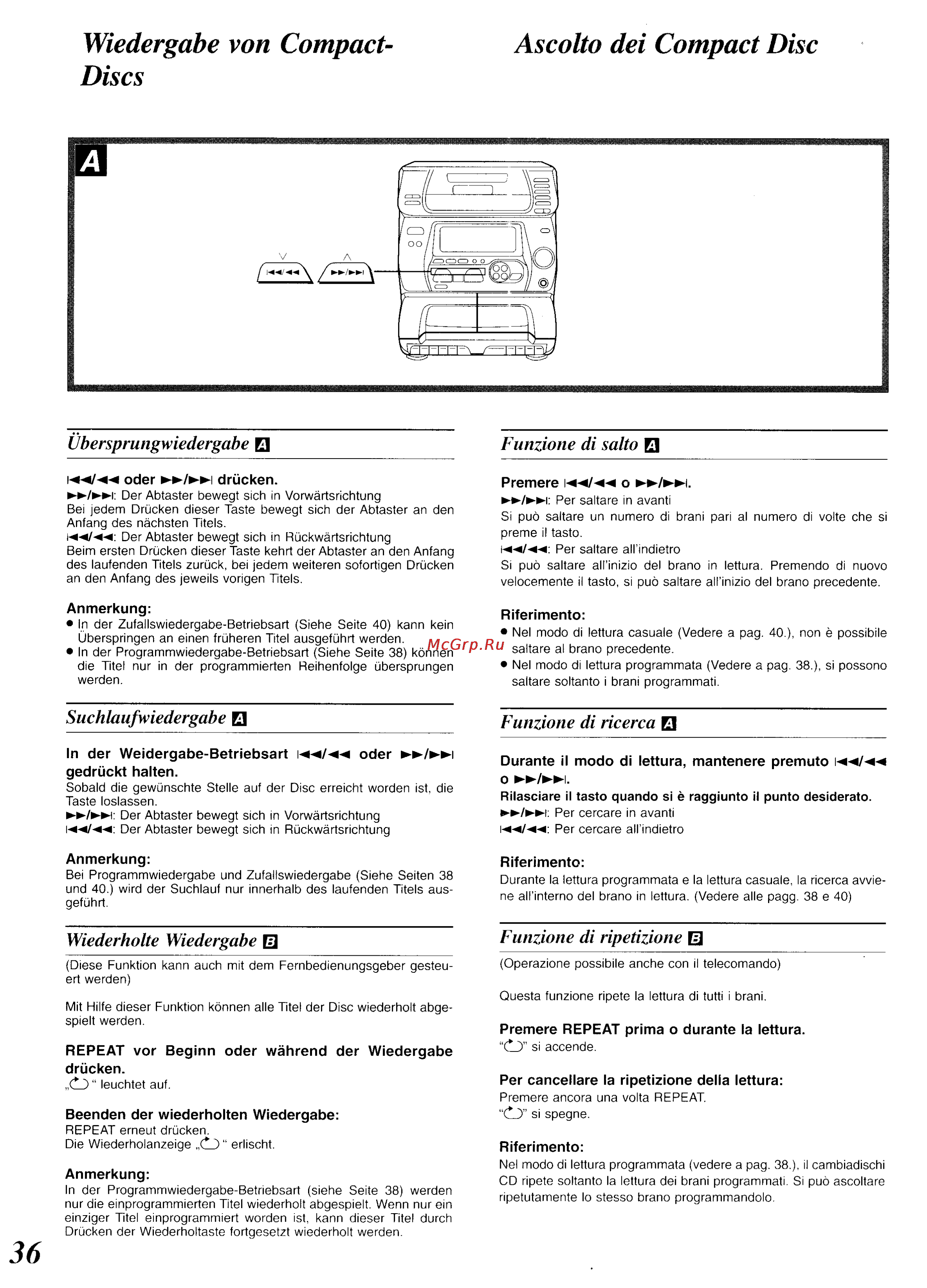 Panasonic SC-CH34 [32/82] Wiedergabe von compact ascolto dei compact disc