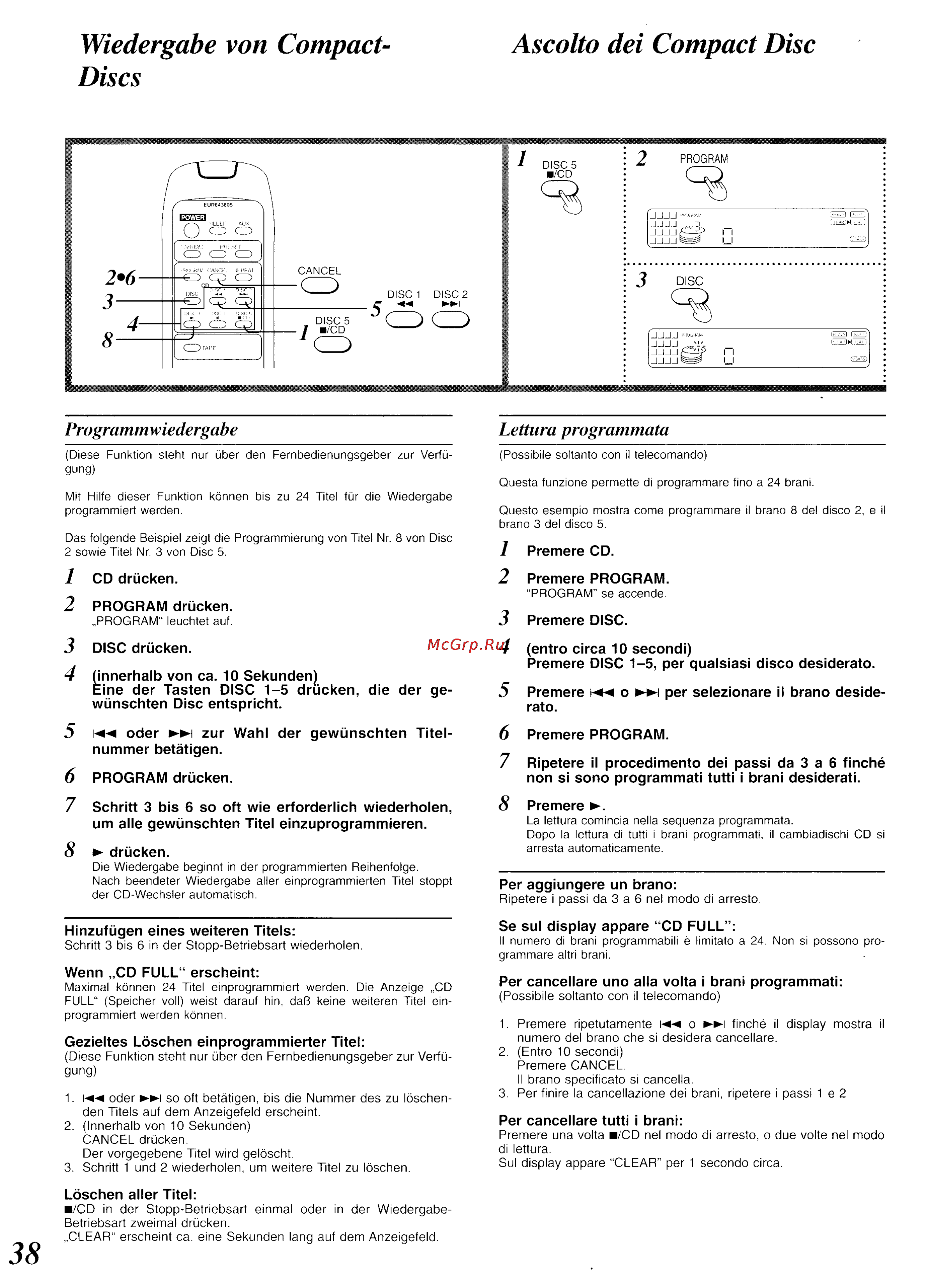 Panasonic SC-CH34 [34/82] Wiedergabe von compact ascolto dei compact disc