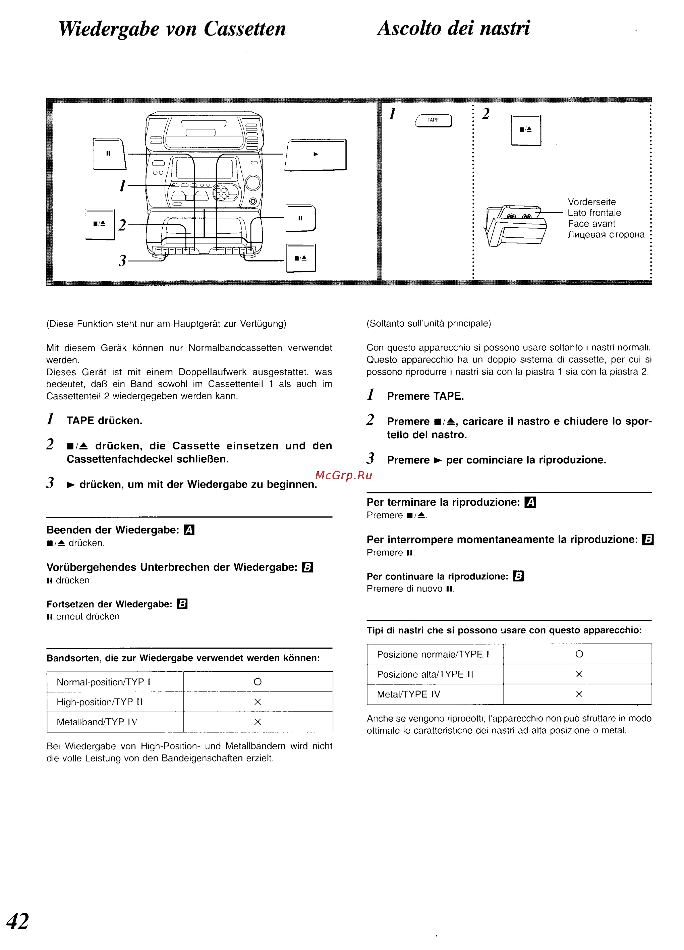 Panasonic SC-CH34 [38/82] Wiedergabe von cassetten ascolto dei nastri