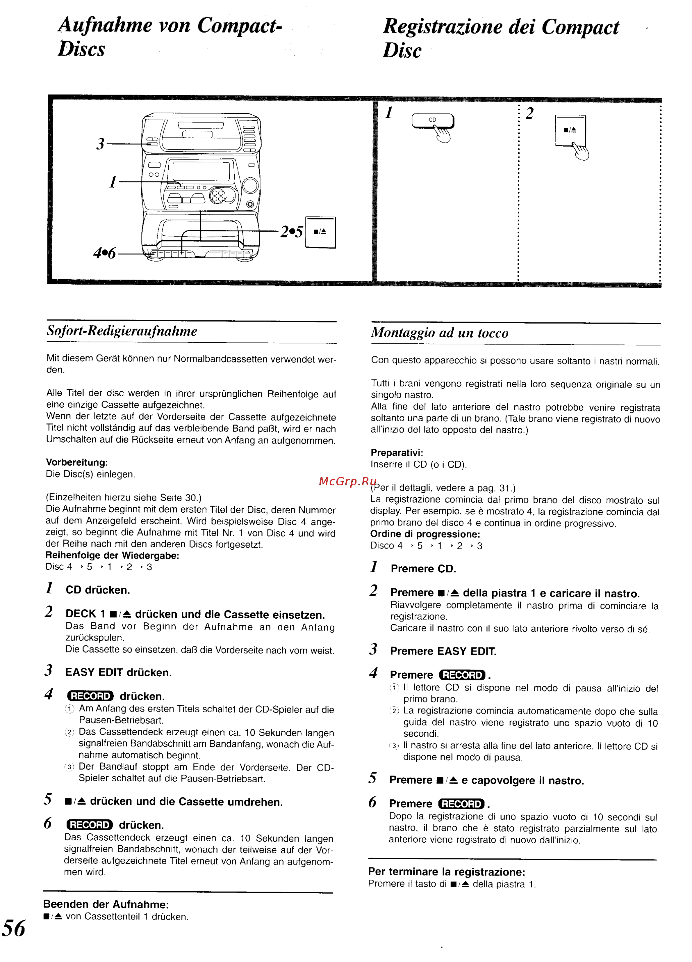 Panasonic SC-CH34 [52/82] Aufnahme von compact registrazione dei compact