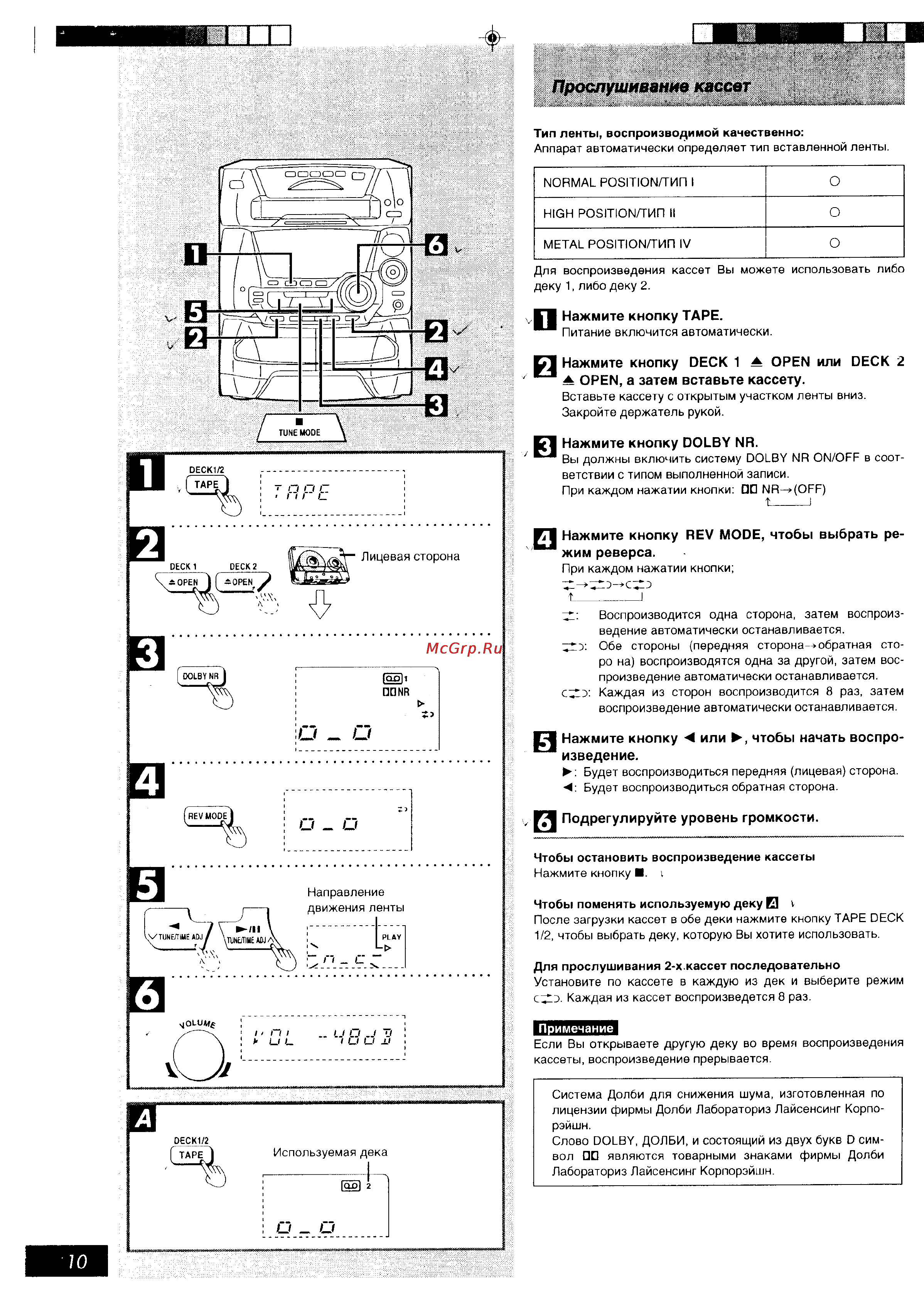 Panasonic SC-AK45 [10/15] Прослушивание кассет