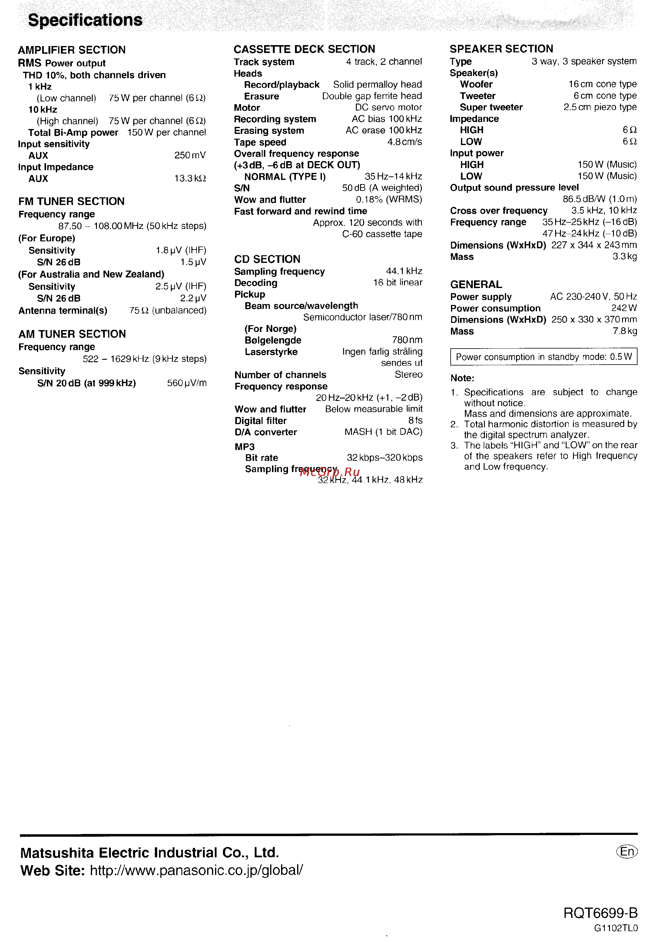 Panasonic SC-AK410 [27/27] Specifications