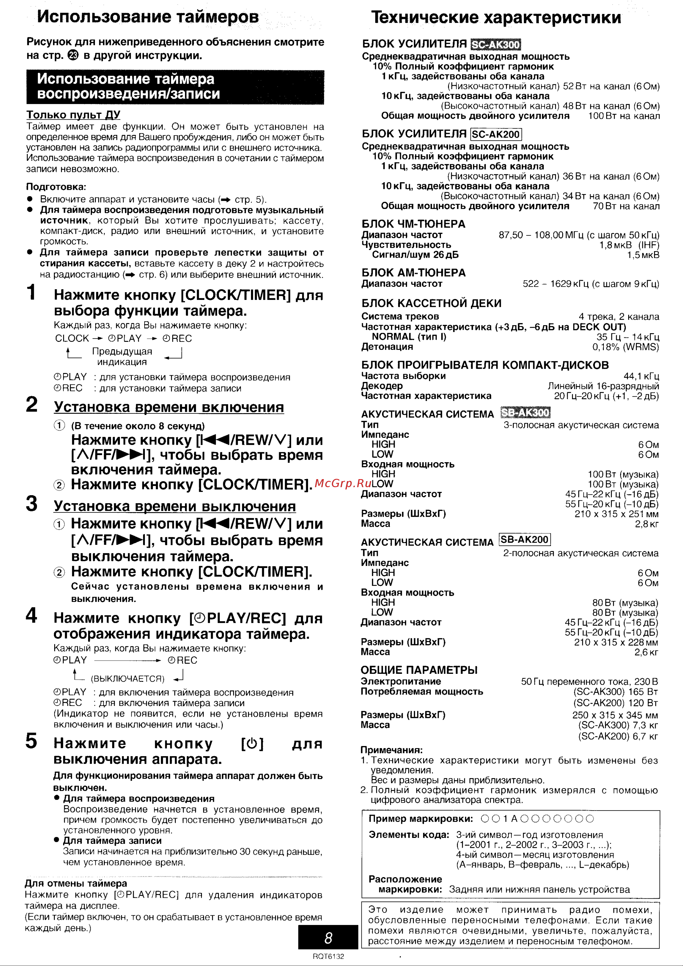 Panasonic SC-AK200 [8/9] Общие параметры