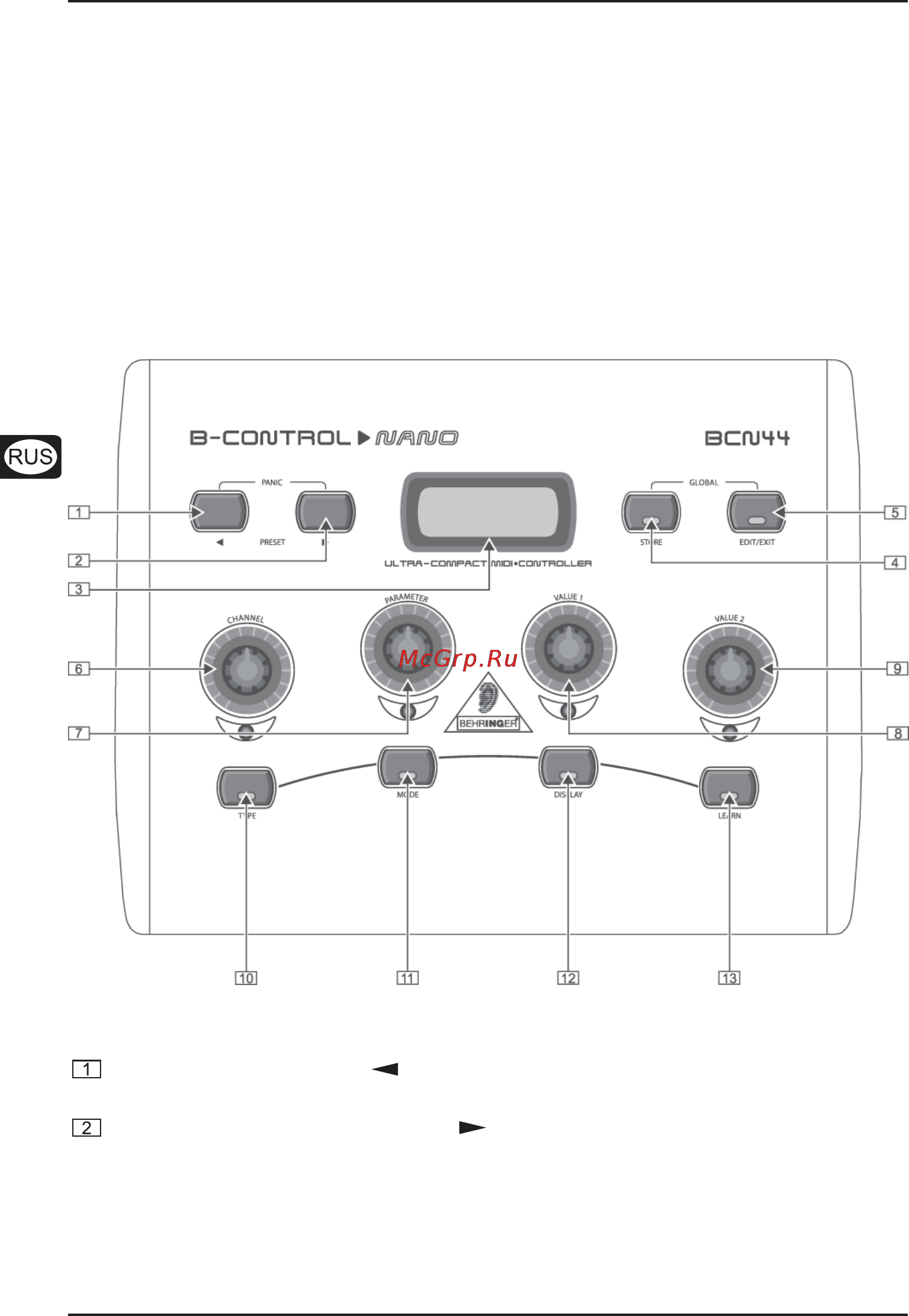 Behringer B-CONTROL NANO BCN44 [4/17] Органы управлени и порты