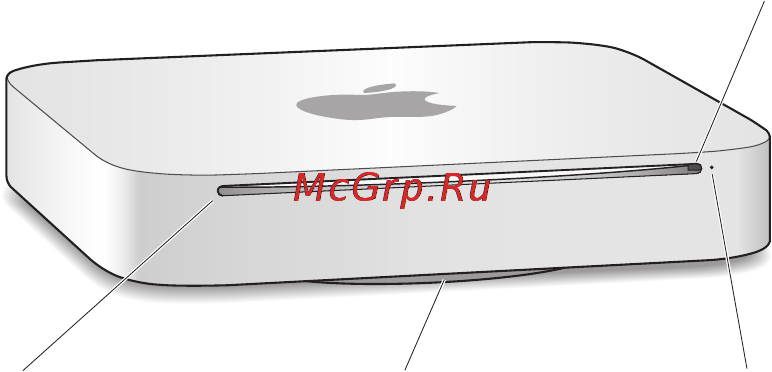 Apple Mac Mini MC270RSA [24/82] Порты и компоненты на лицевой стороне компьютера mac mini