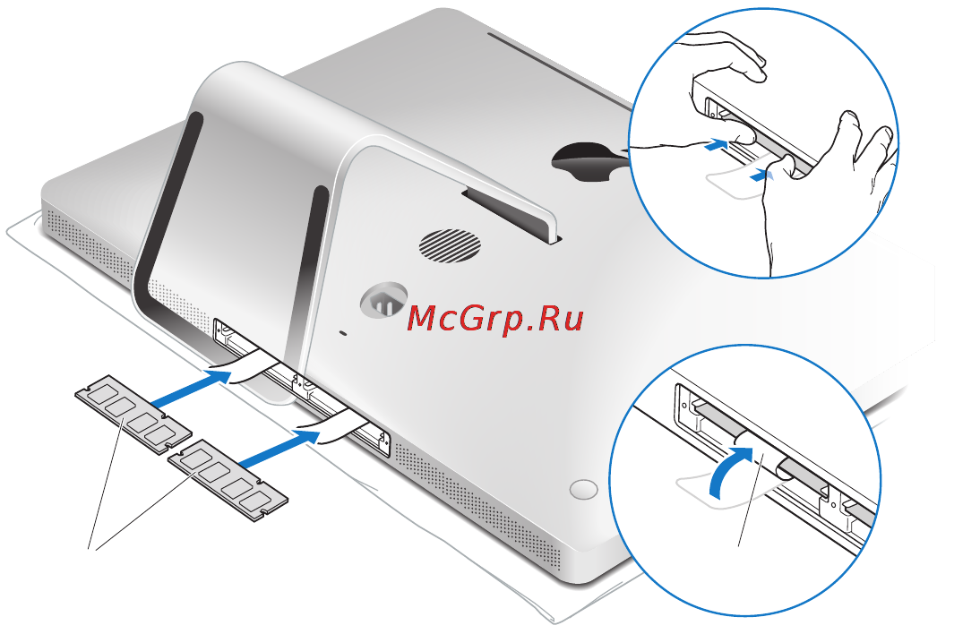 Apple MC511+MC380 [40/80] Надавливая ровно введите каждый модуль в отсек если вы услышите легкий щелчок значит модуль установлен правильно