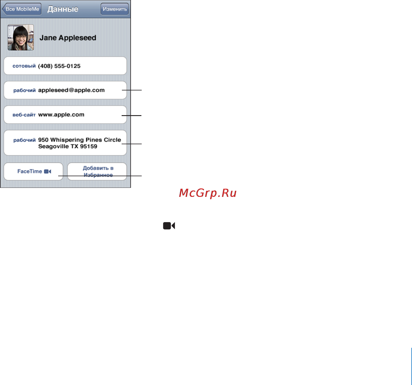Apple MC547RP/A 64Gb [207/249] Использование информации о контакте