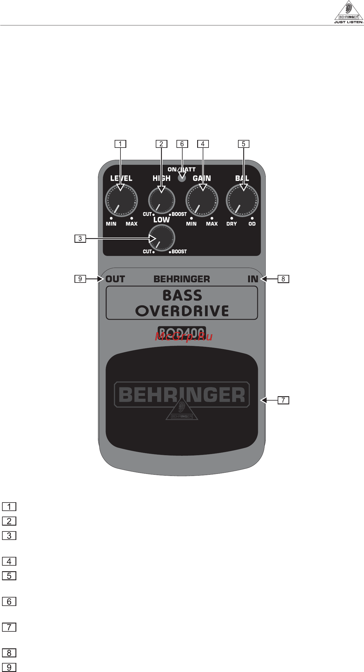 Behringer BOD400 BASS OVERDRIVE Инструкция по эксплуатации онлайн