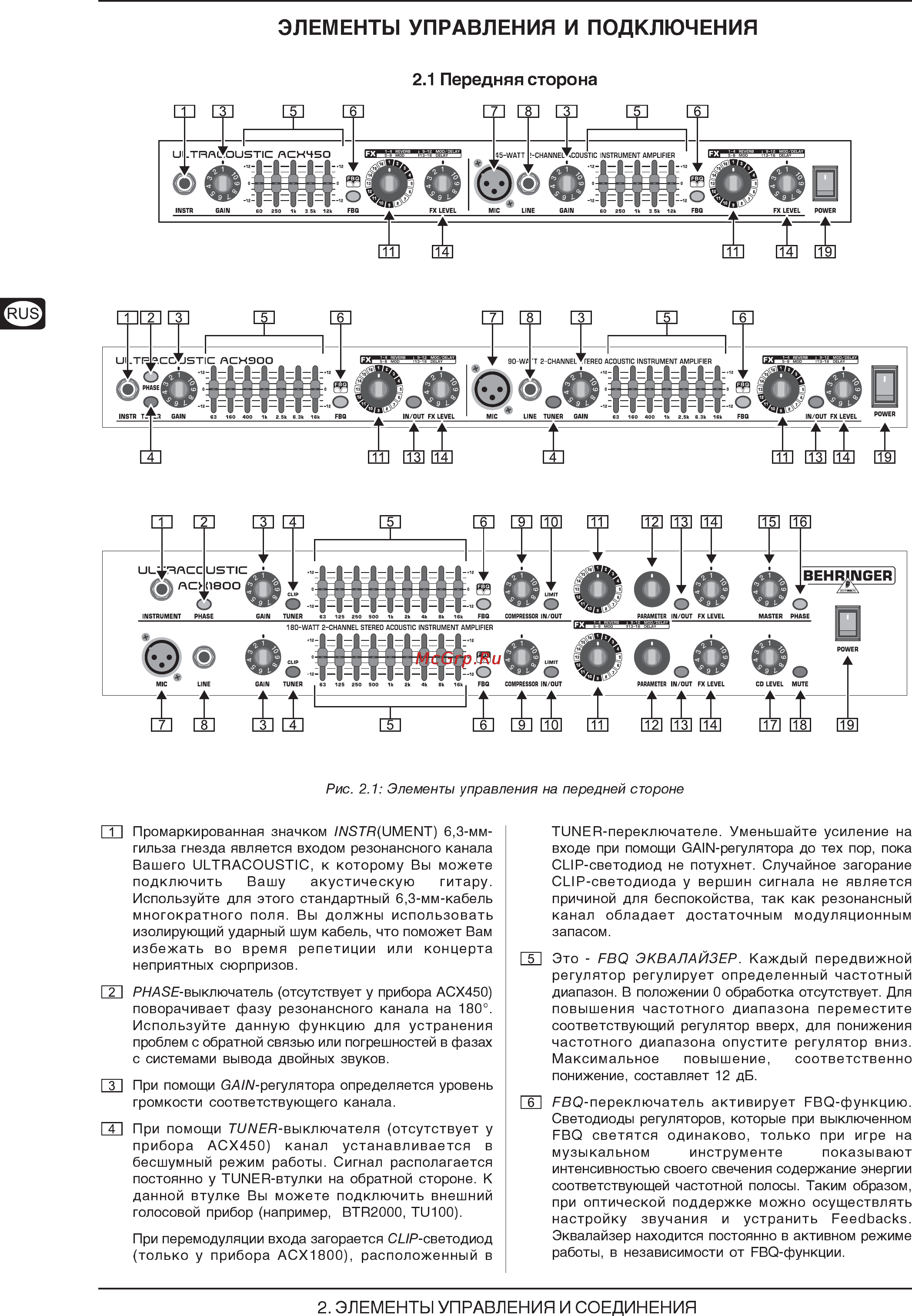 Behringer ACX 450 ULTRACOUSTIC Инструкция по эксплуатации онлайн [4/10] 2822