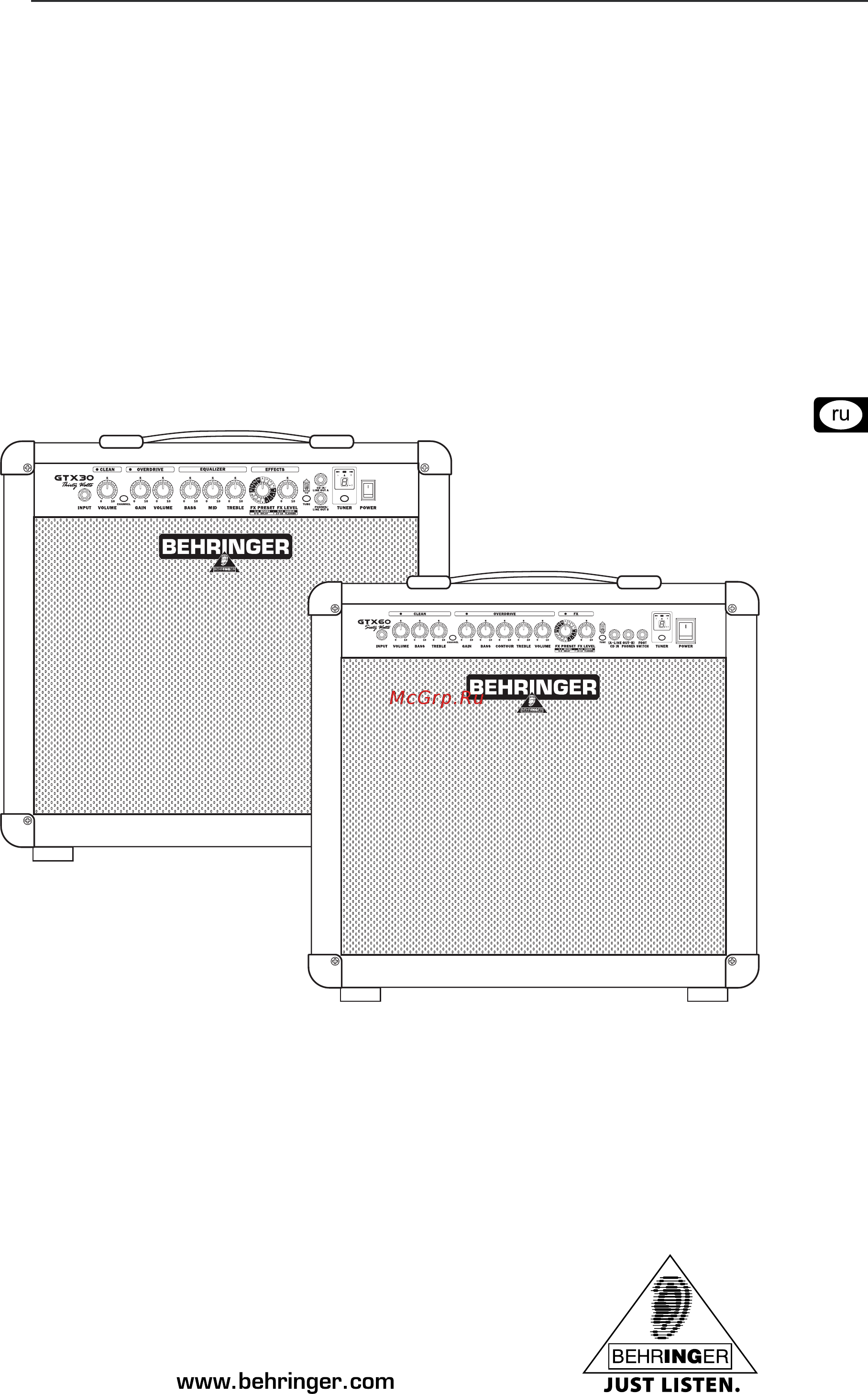 Behringer GTX 60 GUITAR AMPLIFIER Инструкция по эксплуатации онлайн