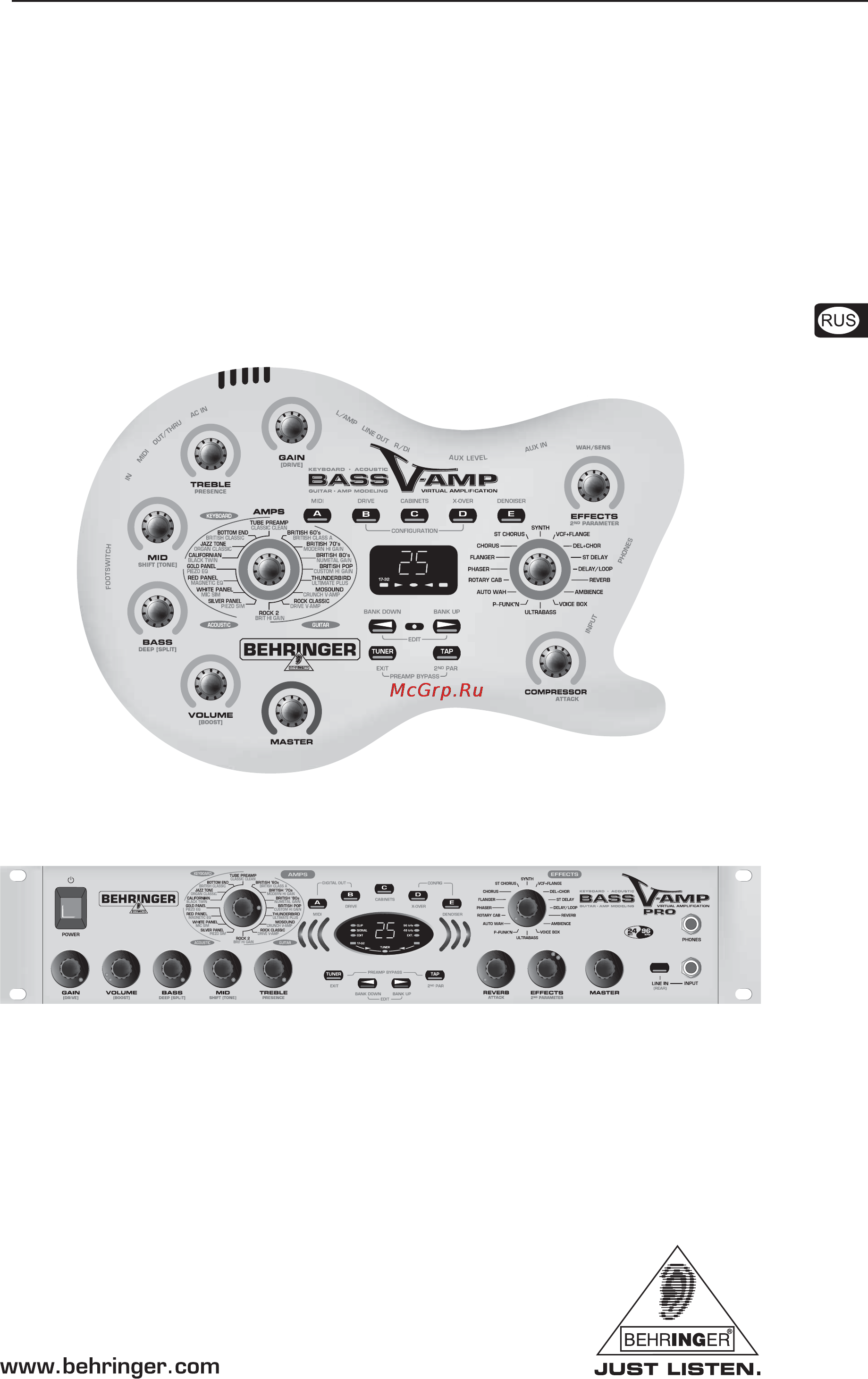 Behringer BASS V-AMP PRO Инструкция по эксплуатации онлайн