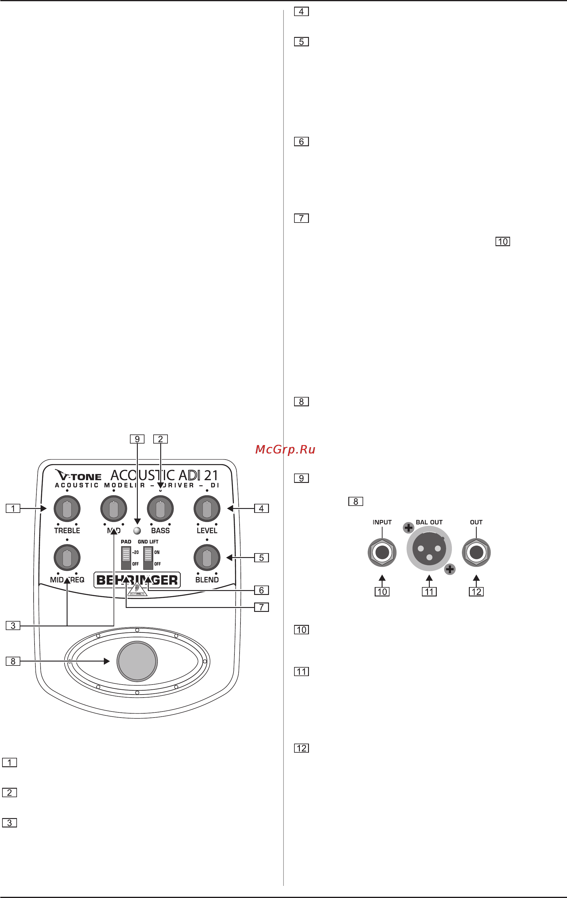 Behringer ADI21 V-TONE ACOUSTIC Инструкция по эксплуатации онлайн