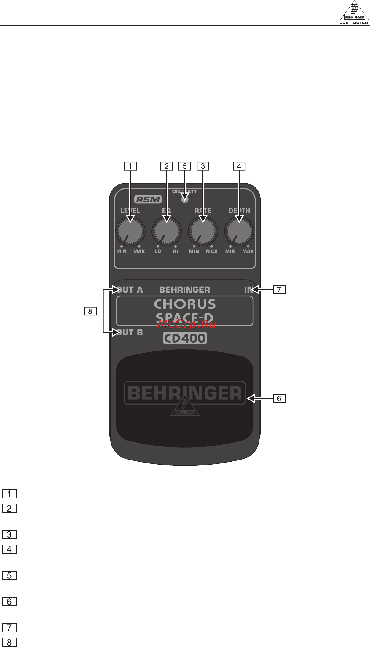 Behringer CD400 CHORUS SPACE-D Инструкция по эксплуатации онлайн