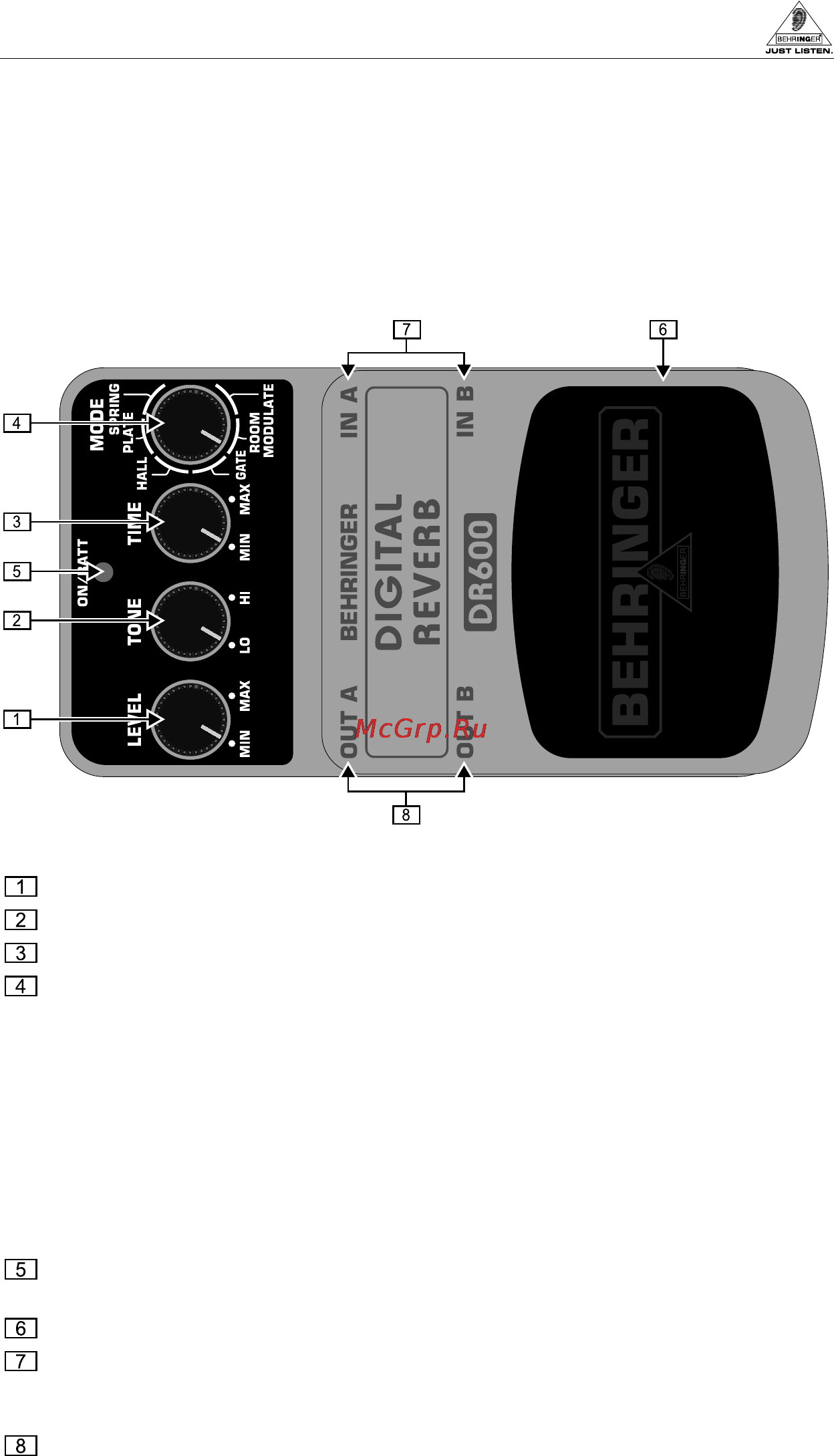 Behringer DR600 DIGITAL REVERB Инструкция по эксплуатации онлайн