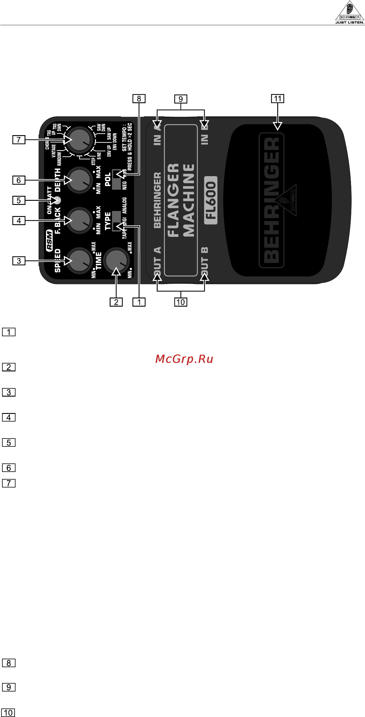 Behringer FL600 FLANGER MACHINE Инструкция по эксплуатации онлайн