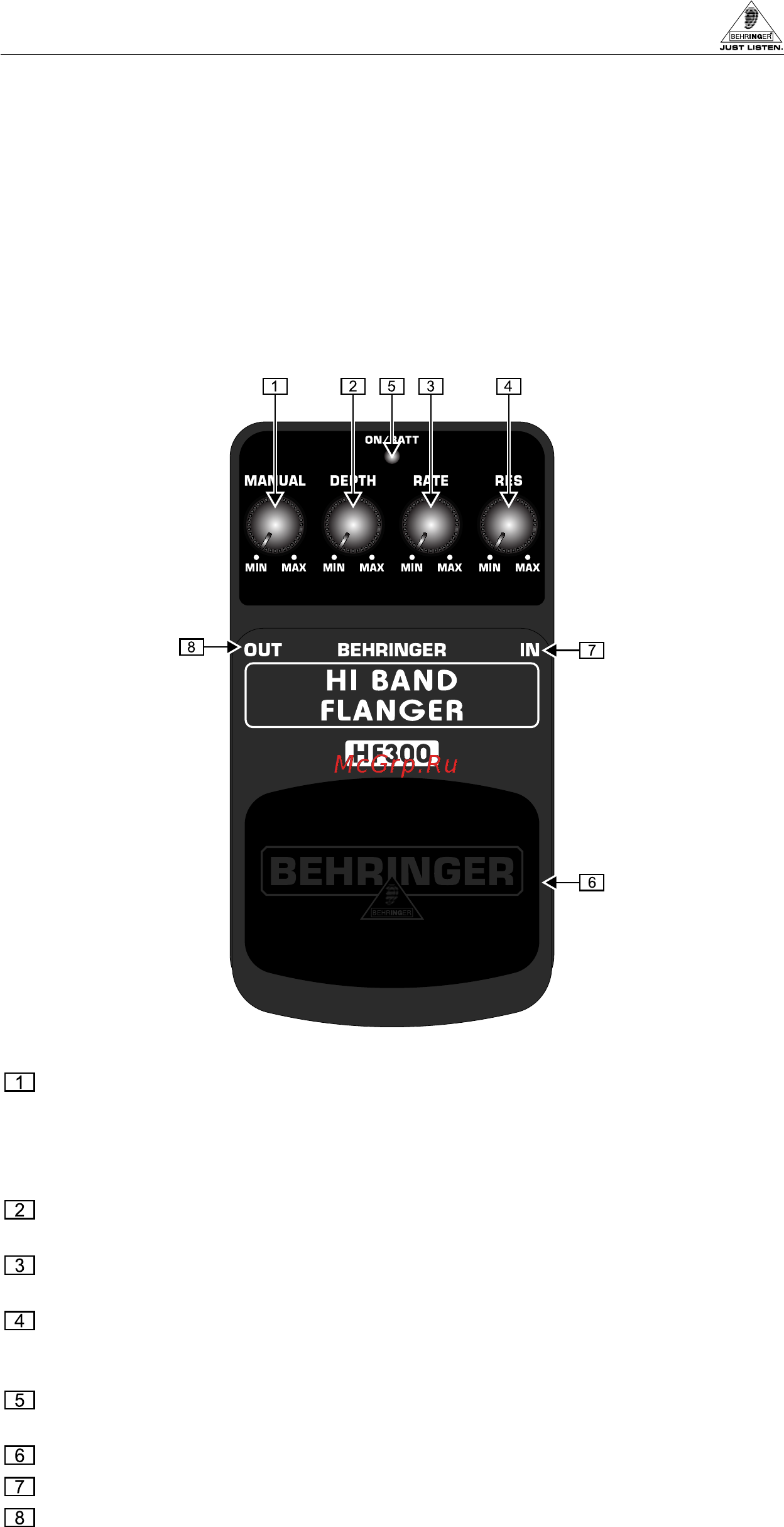 Behringer HF300 HI BAND FLANGER Инструкция по эксплуатации онлайн