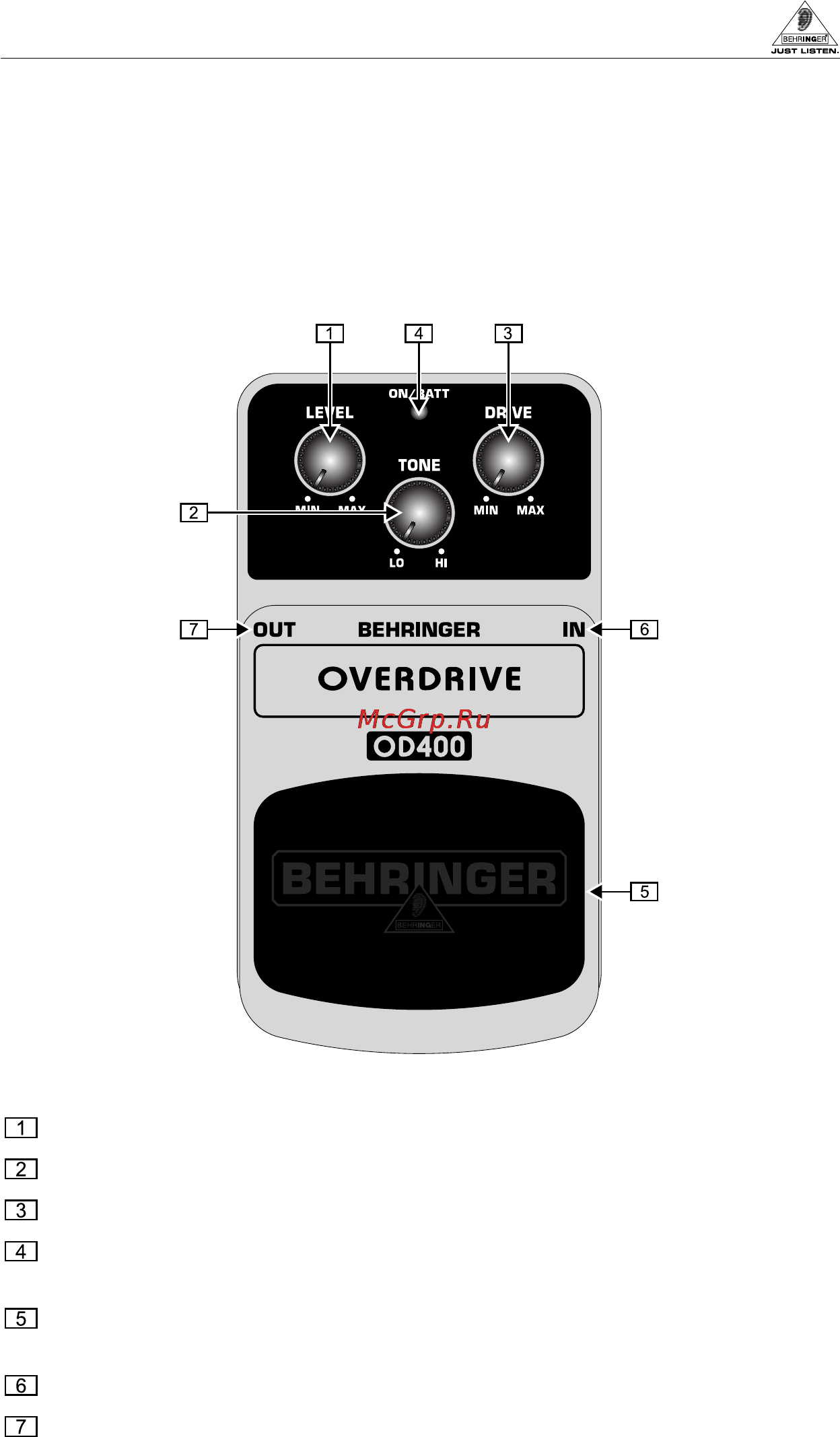 Behringer OD400 OVERDRIVE Инструкция по эксплуатации онлайн