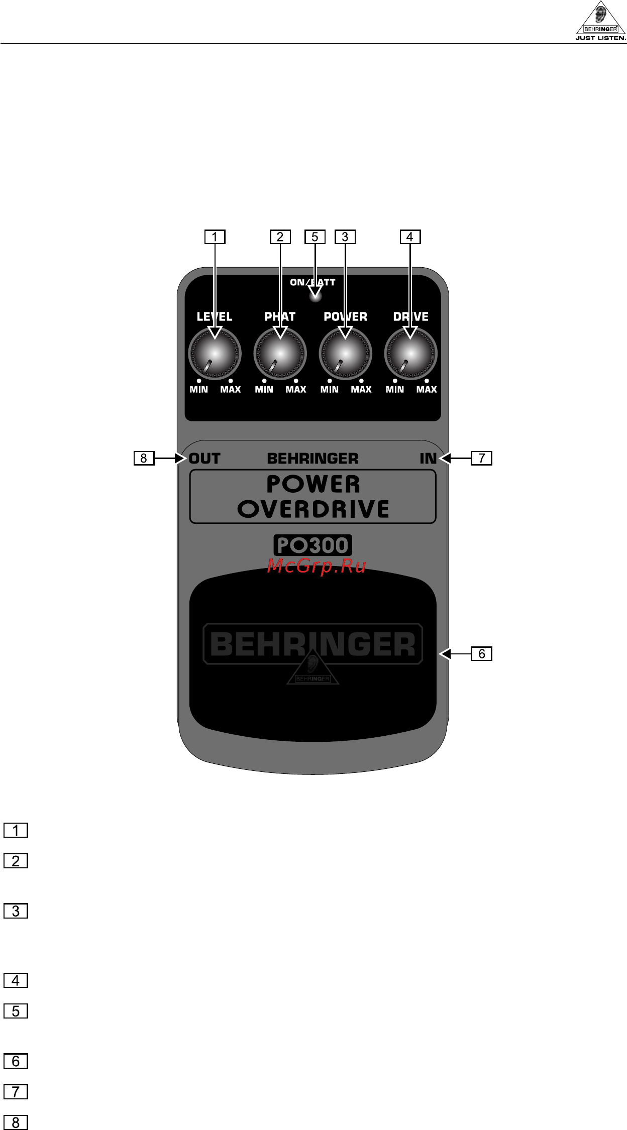 Behringer PO300 POWER OVERDRIVE Инструкция по эксплуатации онлайн