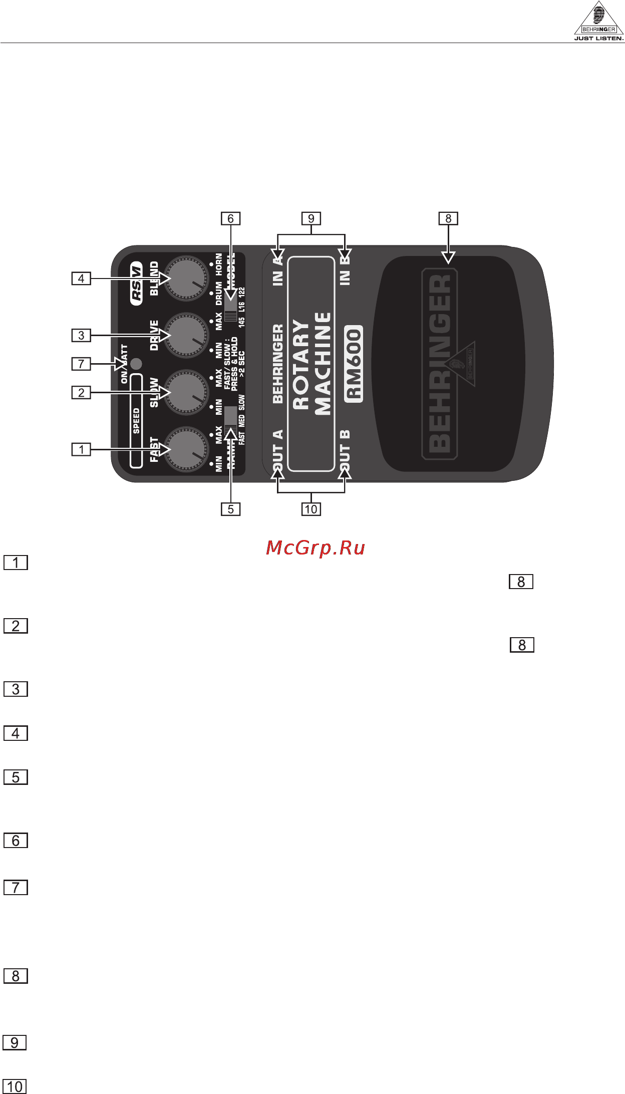 Behringer RM600 ROTARY MACHINE Инструкция по эксплуатации онлайн