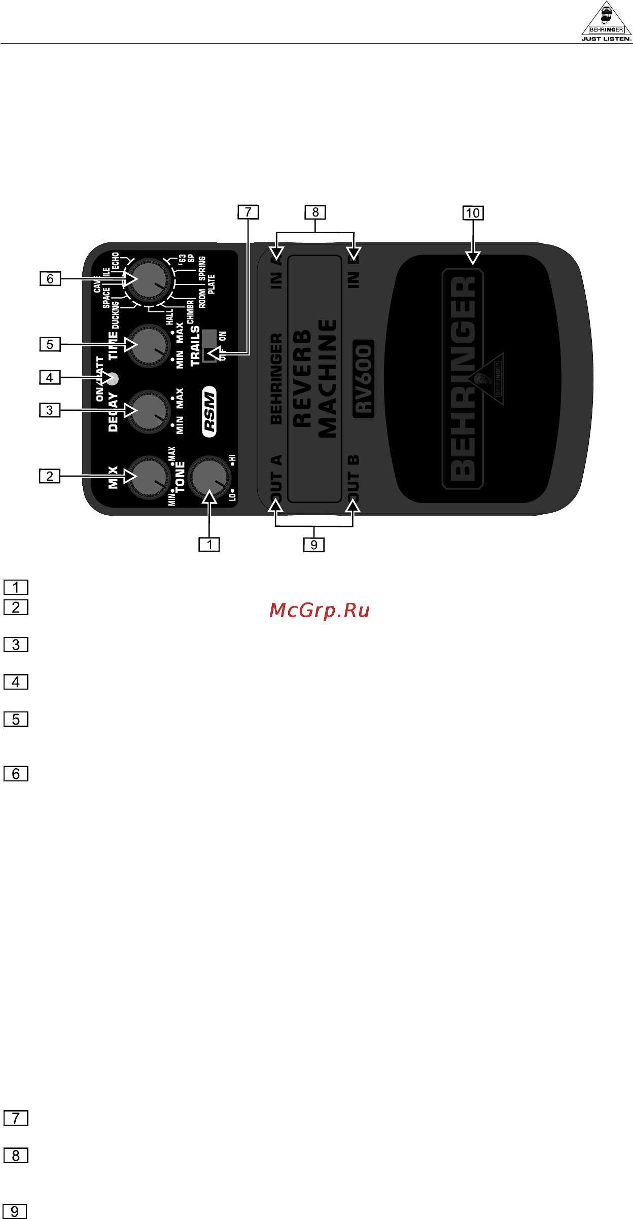 Behringer RV600 REVERB MACHINE Инструкция по эксплуатации онлайн