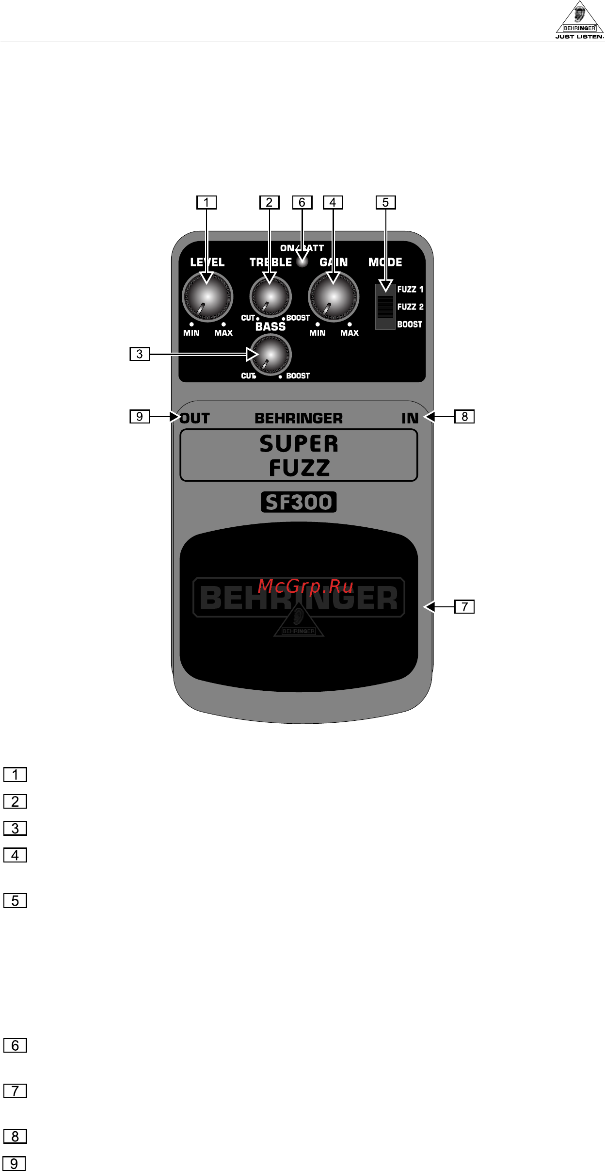 Behringer SF300 SUPER FUZZ Инструкция по эксплуатации онлайн