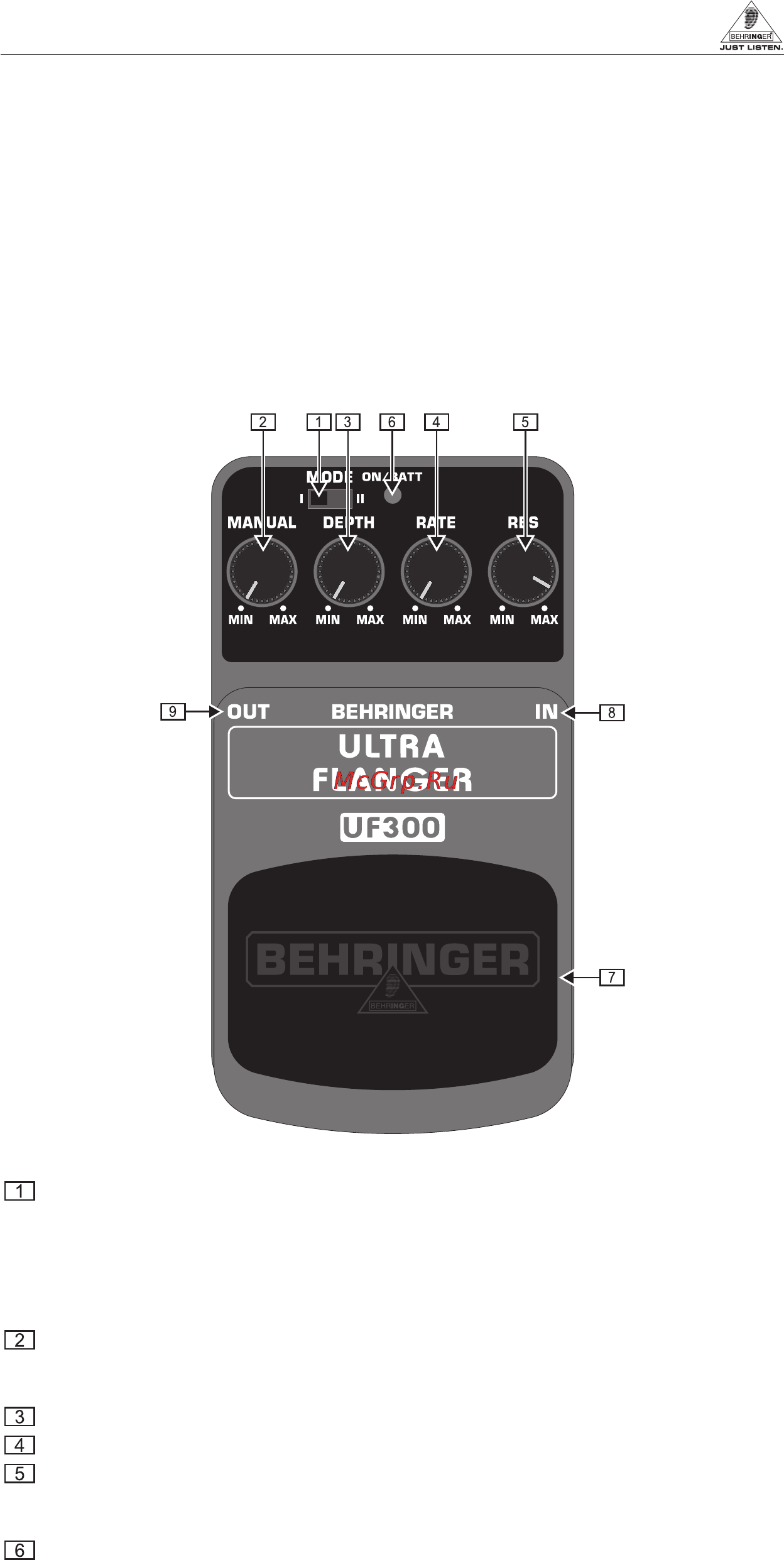 Behringer UF300 ULTRA FLANGER Инструкция по эксплуатации онлайн