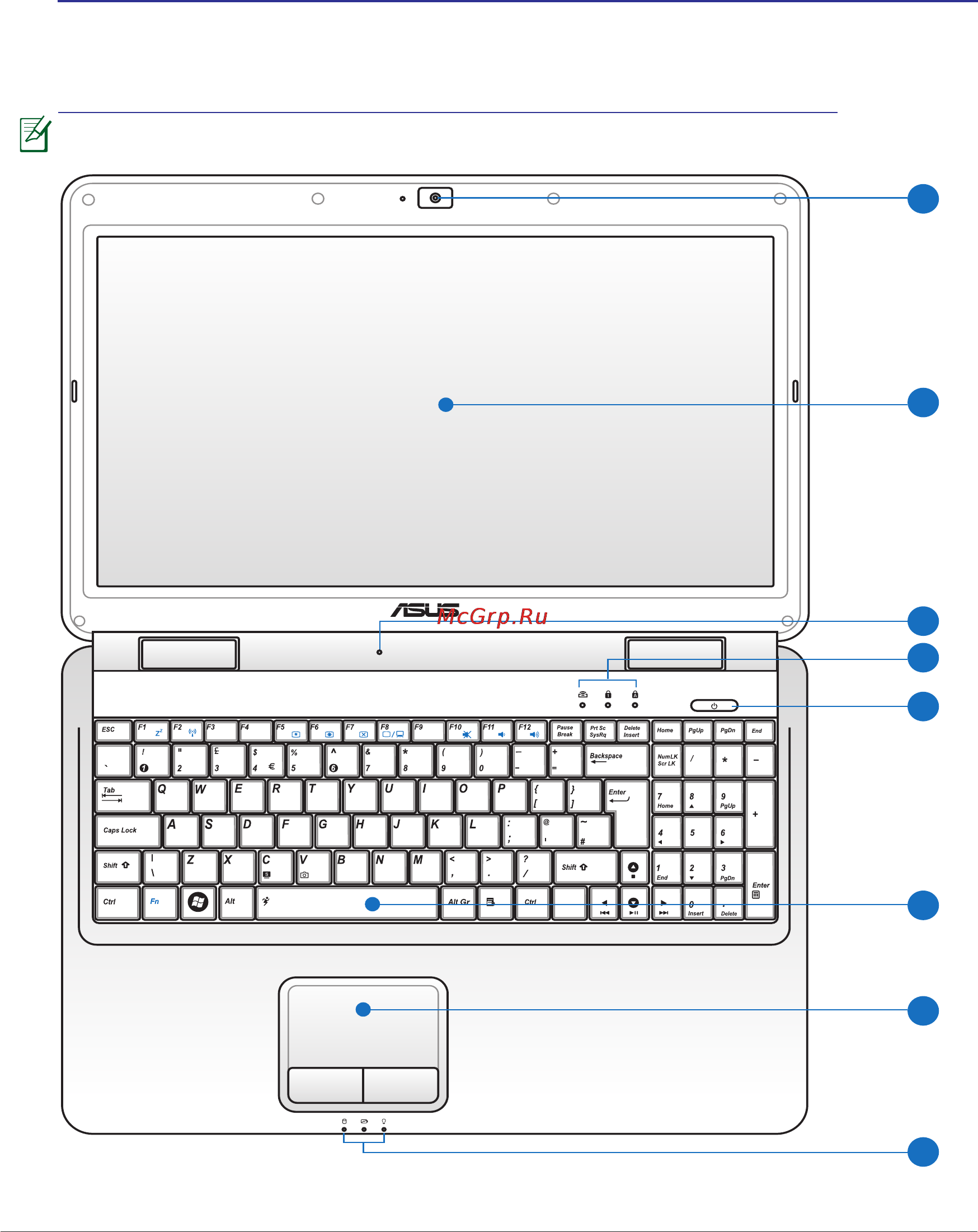 Asus K50AB [12/78] Верхняя сторона