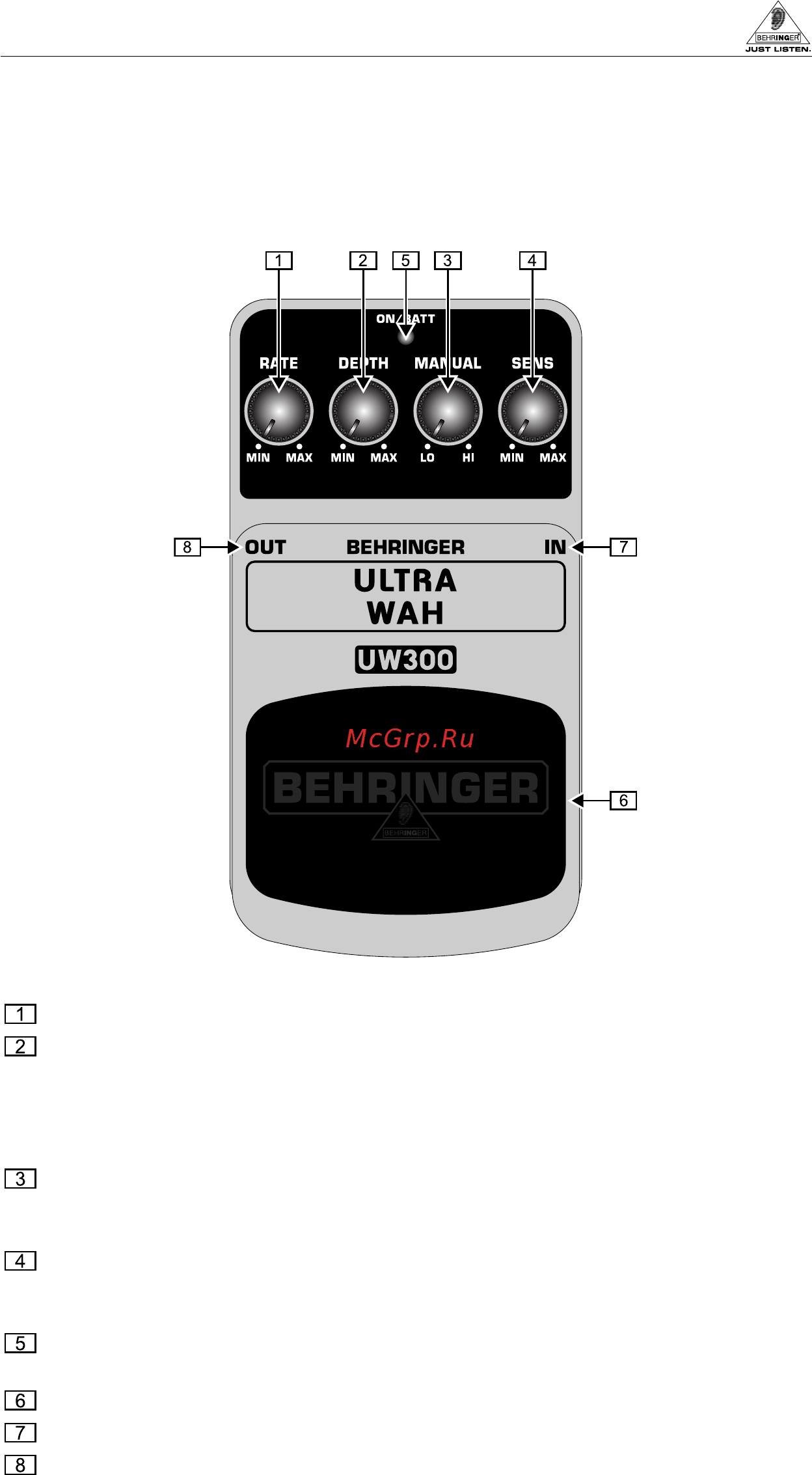 Behringer UW 300 ULTRA WAH Инструкция по эксплуатации онлайн