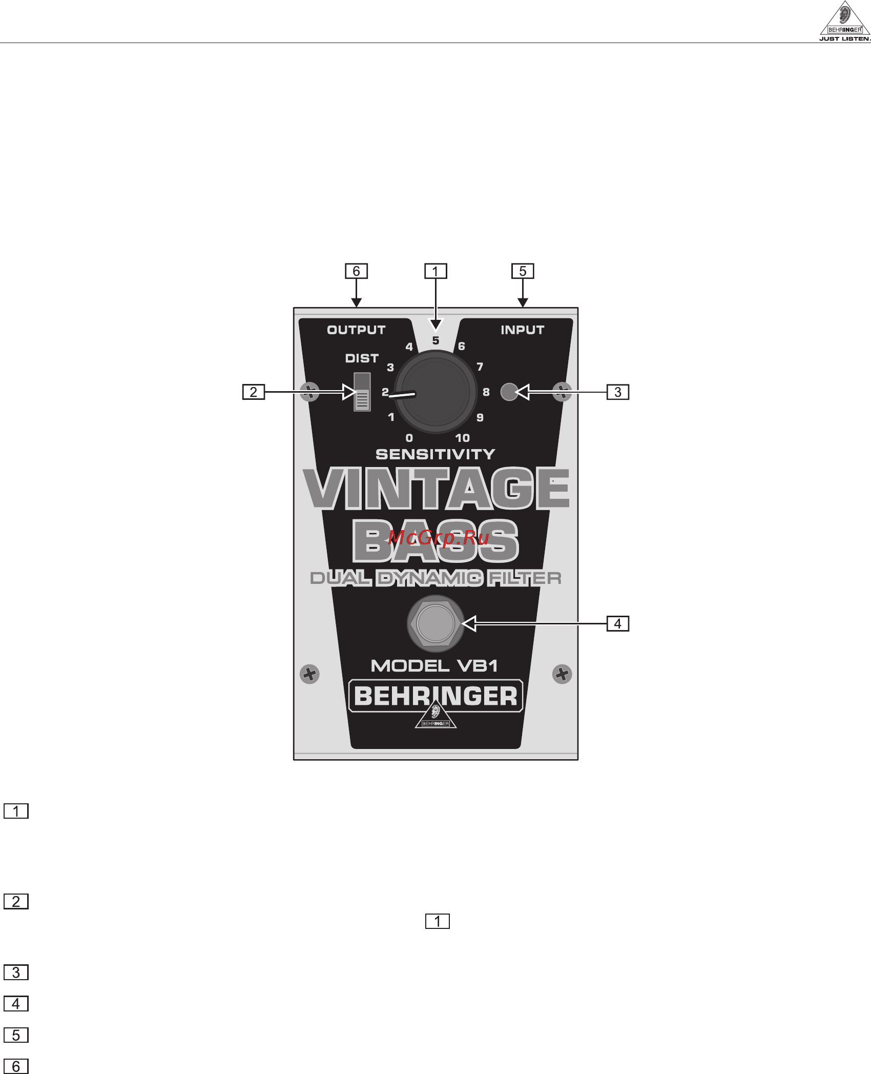 Behringer VB 1 VINTAGE BASS Инструкция по эксплуатации онлайн