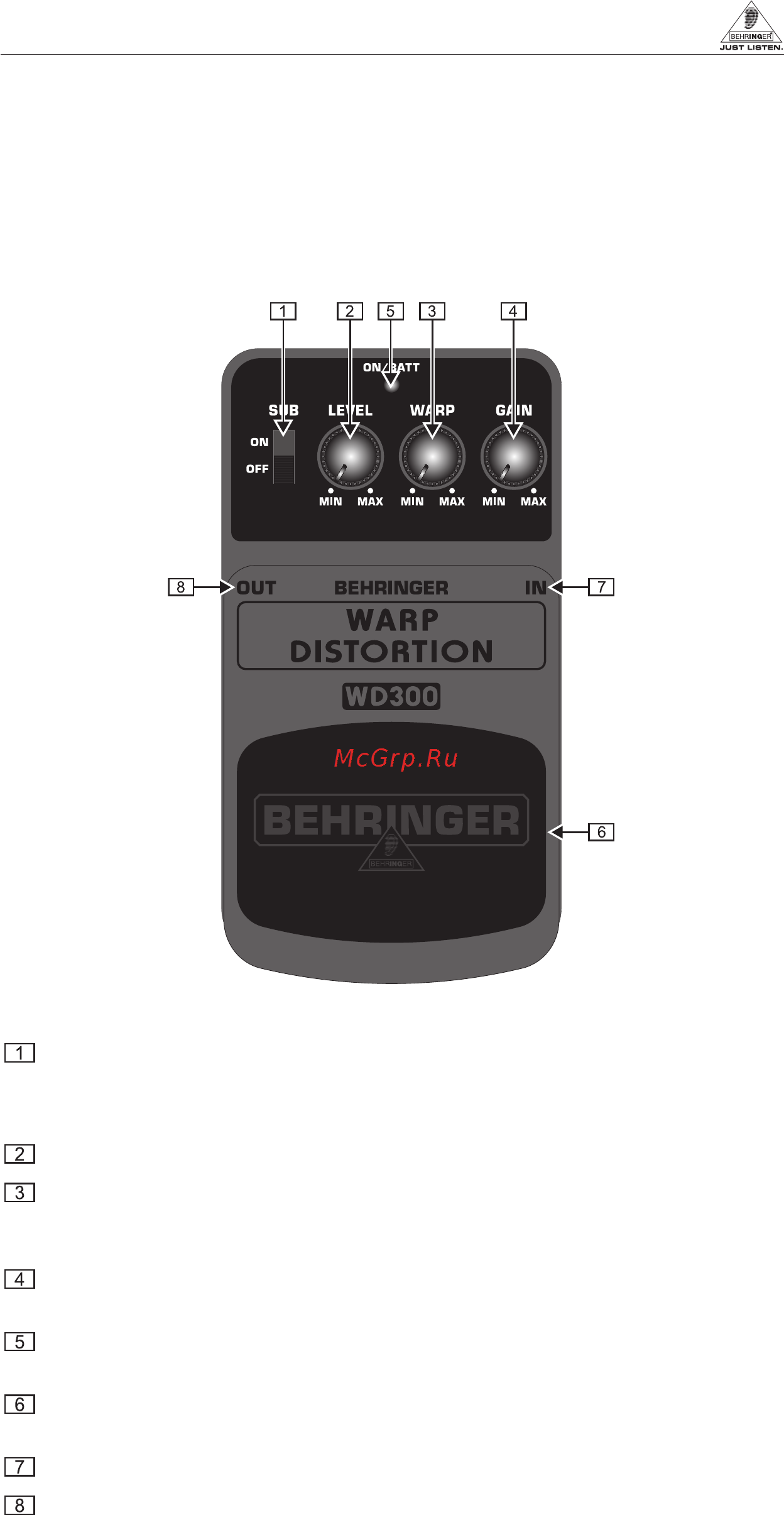 Behringer WD 300 WARP DISTORTION Инструкция по эксплуатации онлайн