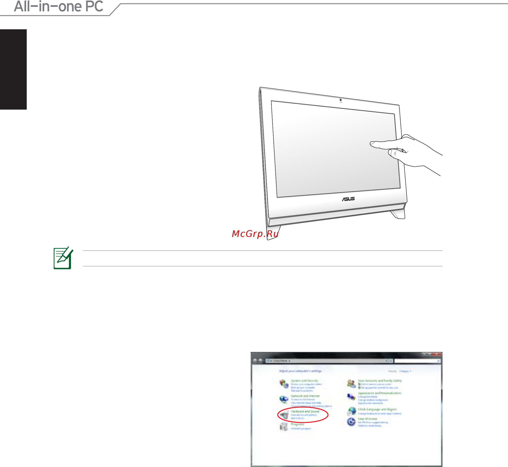 Asus ET2400INT-B088E [20/42] Использование сенсорного экрана