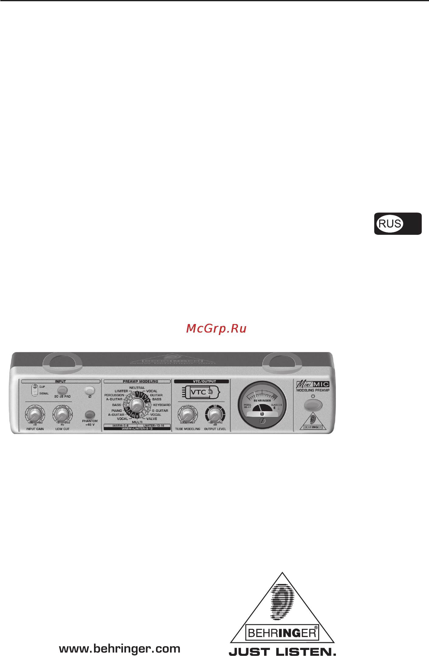 Behringer MIC800 MINIMIC Инструкция по эксплуатации онлайн