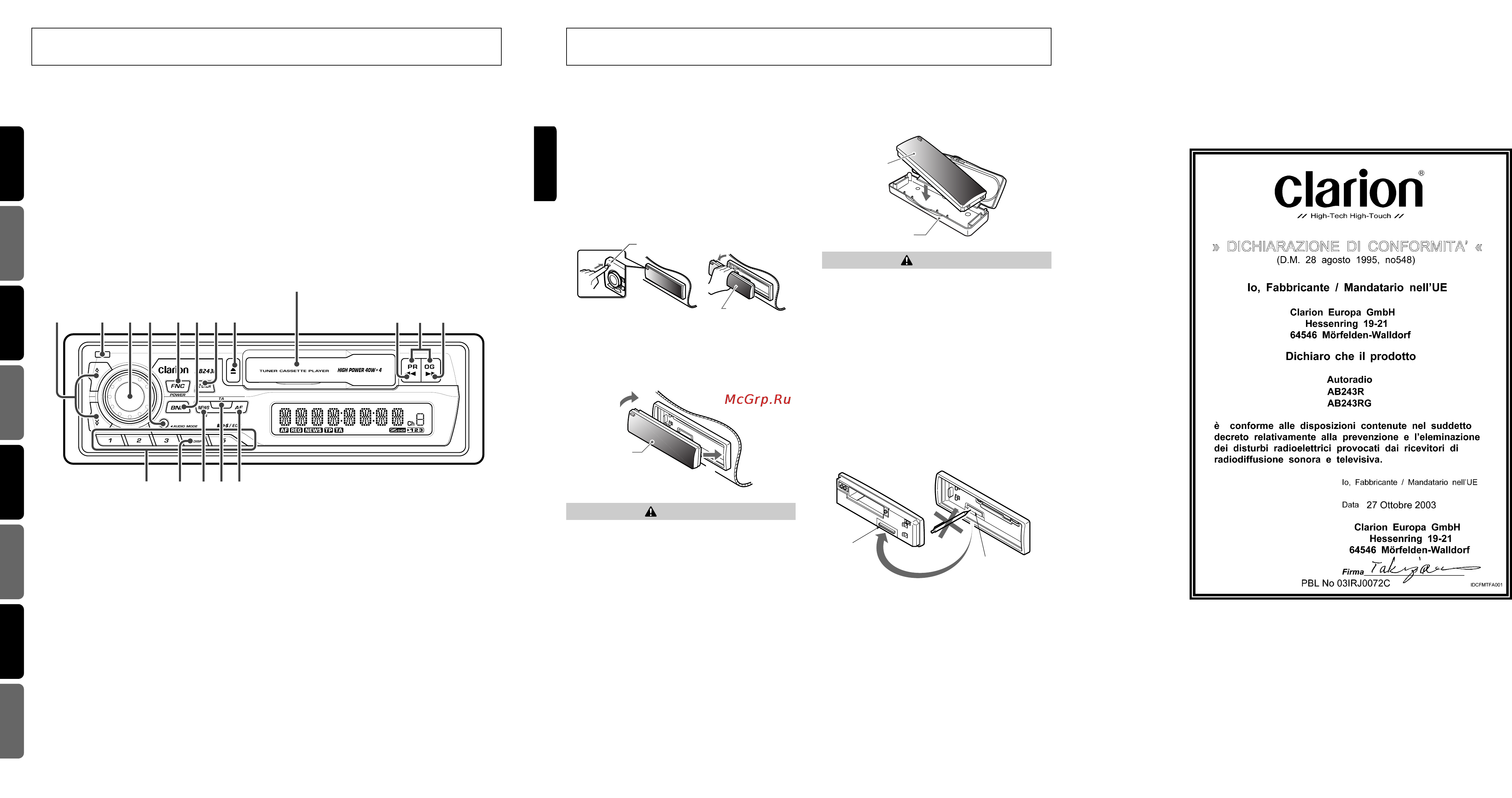 Clarion AB243R/AB243RG [3/10] 5 3 7 4 6 8 1 0 9
