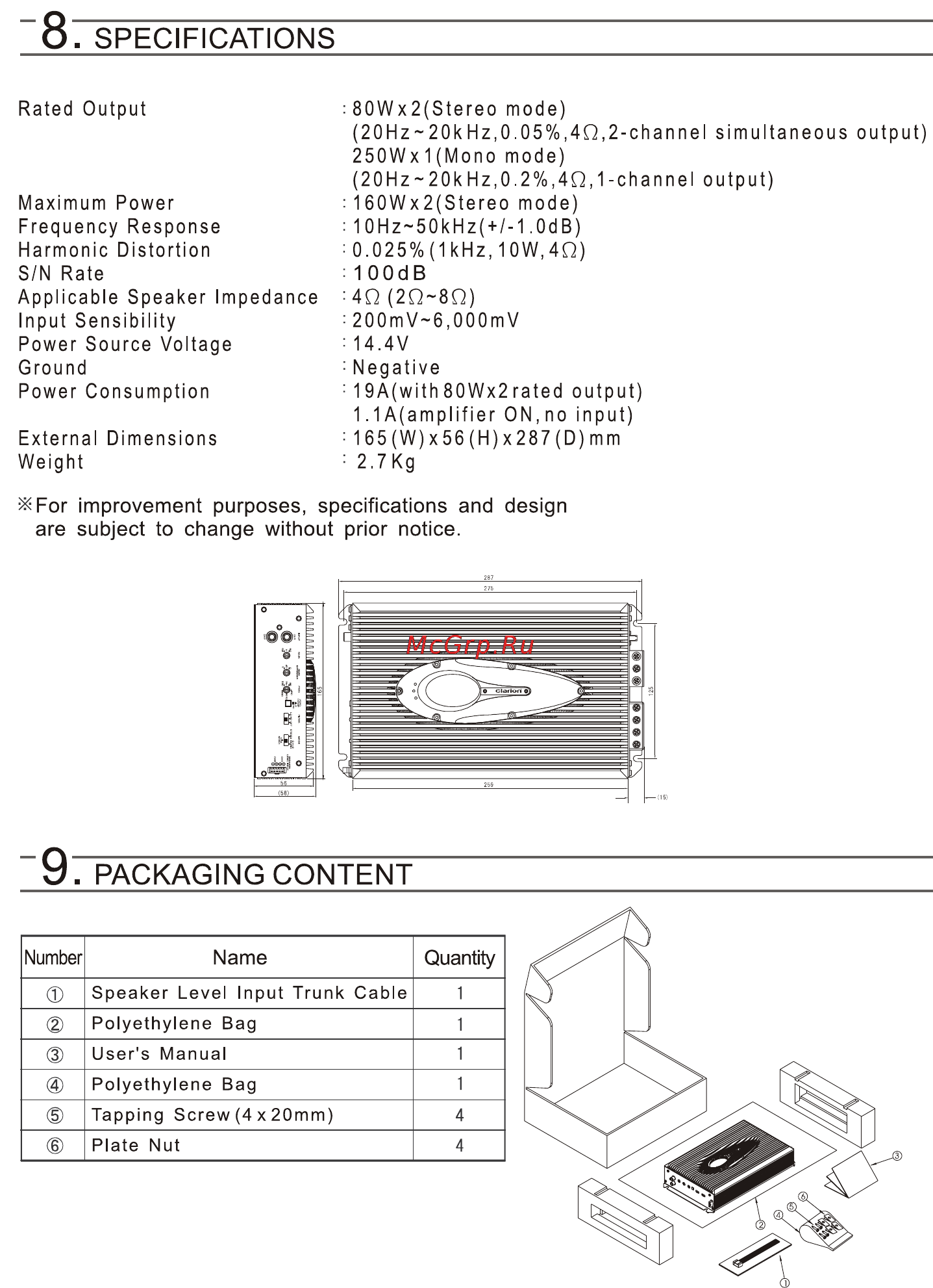 Clarion APA2160 [8/8] Packaging content