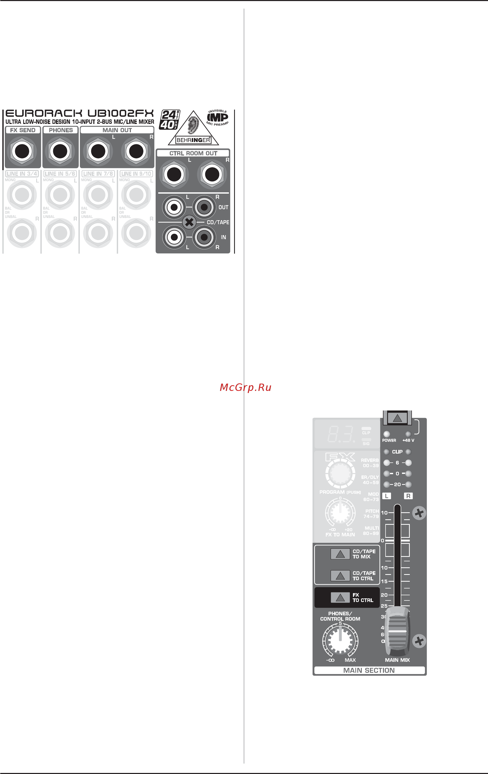 Behringer UB802 [7/12] Элементы управления и подключение