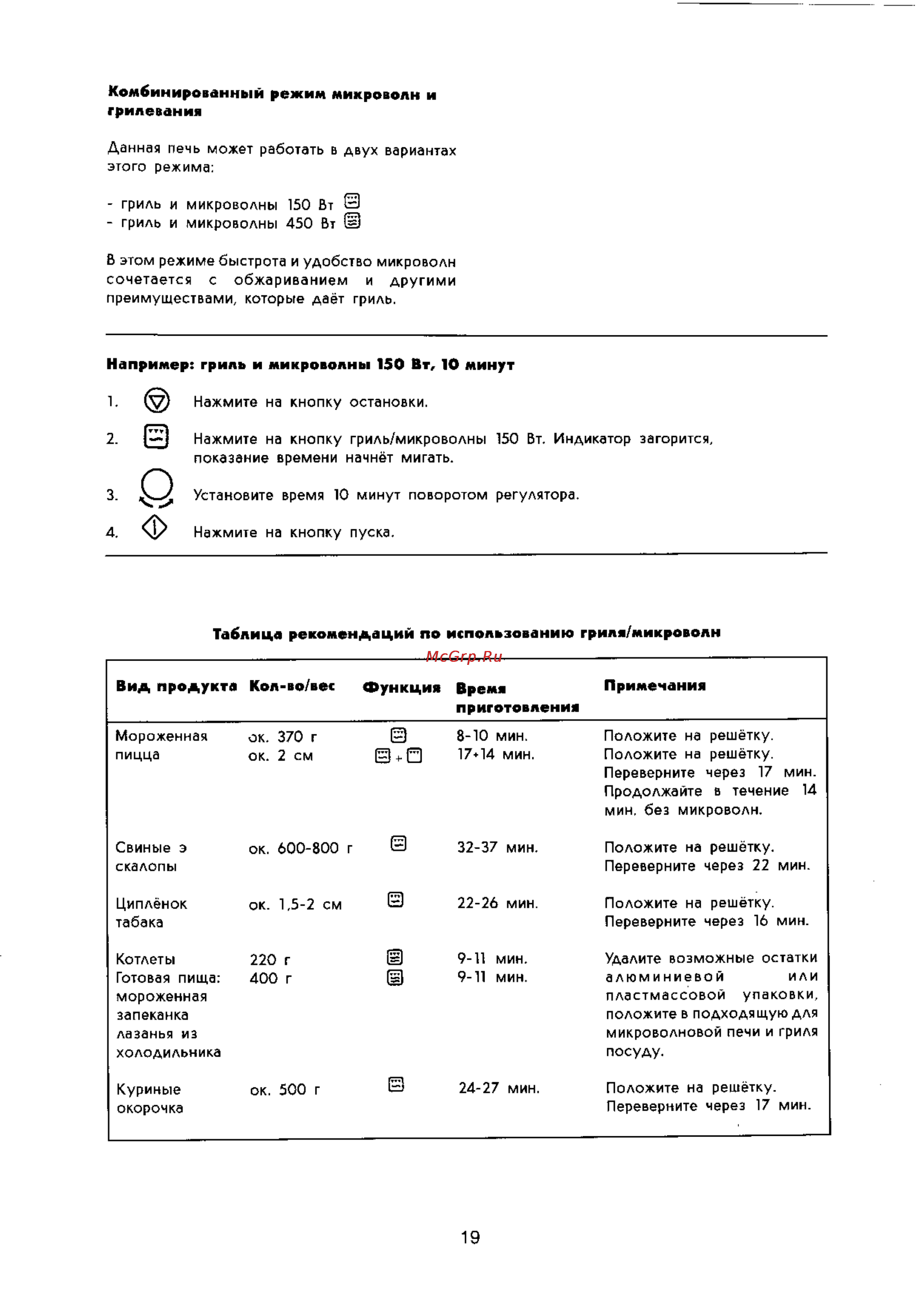 Zanussi ZMJ 18 SG [19/24] Вид продукта кол во вес функция время приготовления
