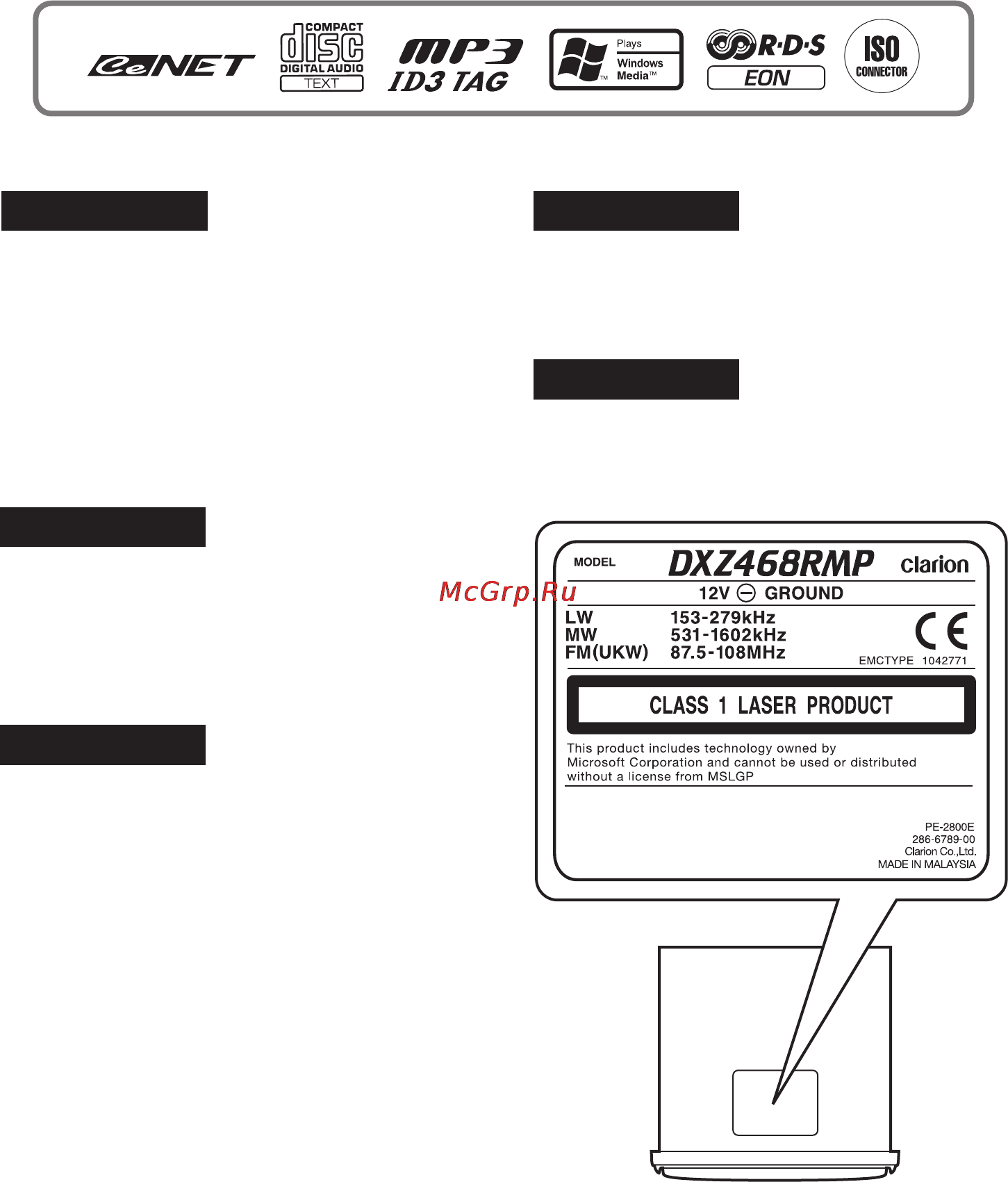 Clarion DXZ468RMP [2/41] Advarsel