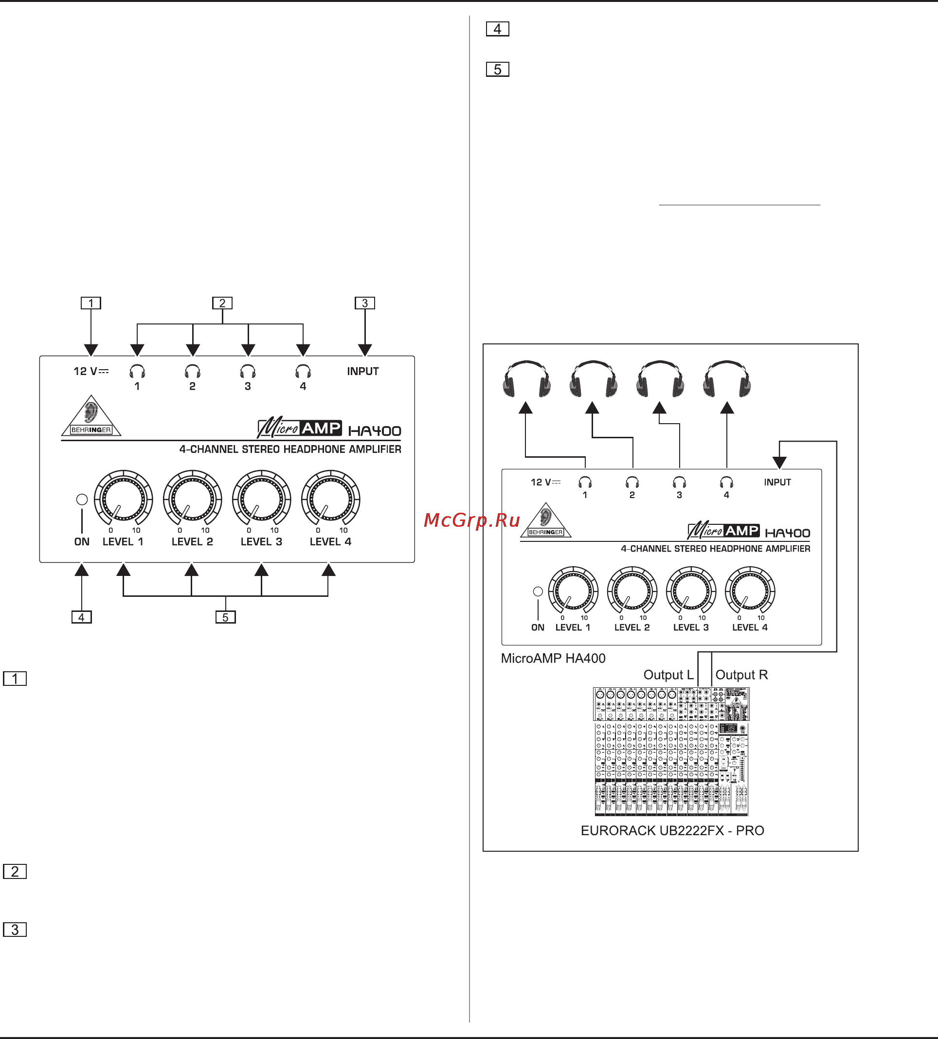 Behringer HA 400 MICROAMP Инструкция по эксплуатации онлайн