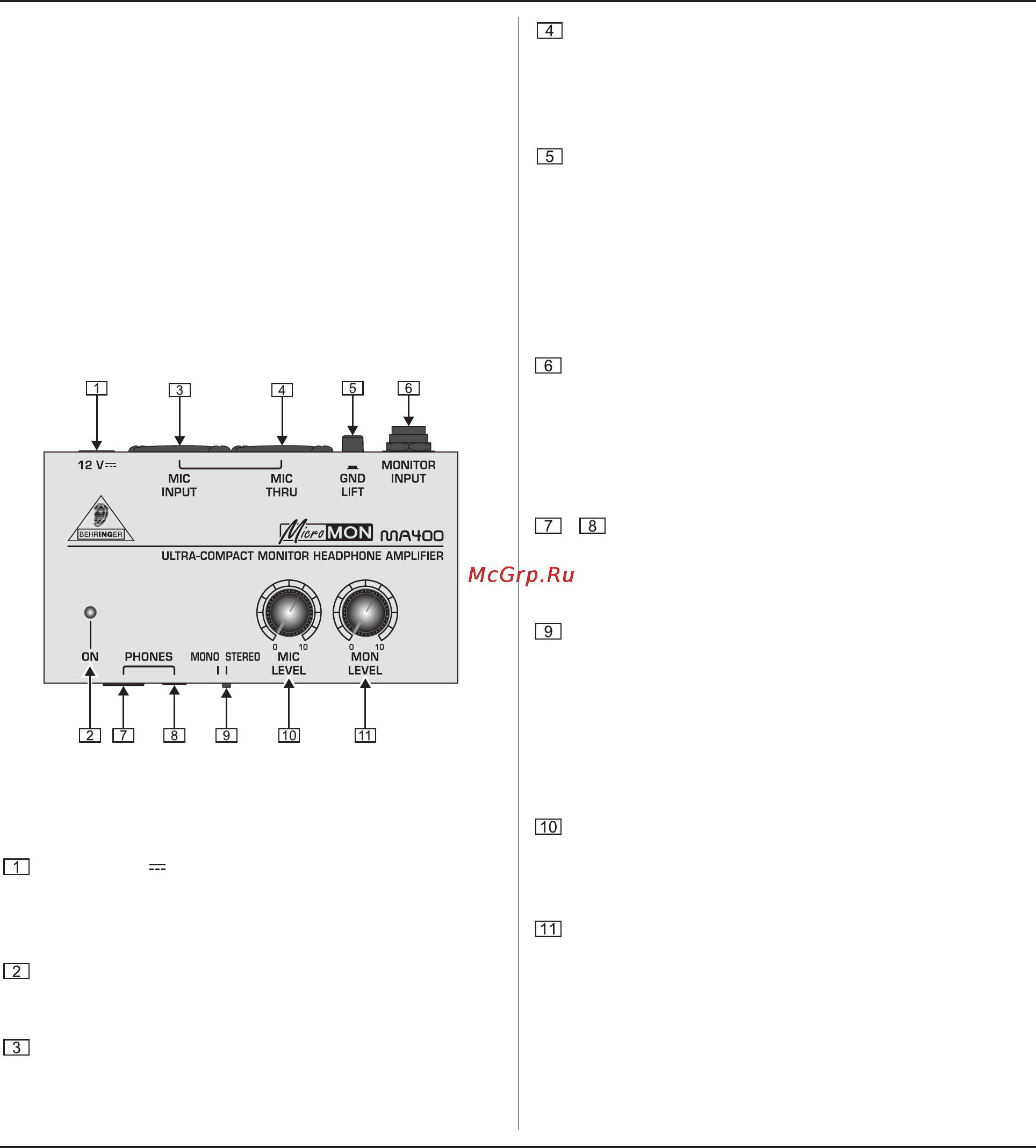 Behringer MA 400 MICROMON Инструкция по эксплуатации онлайн