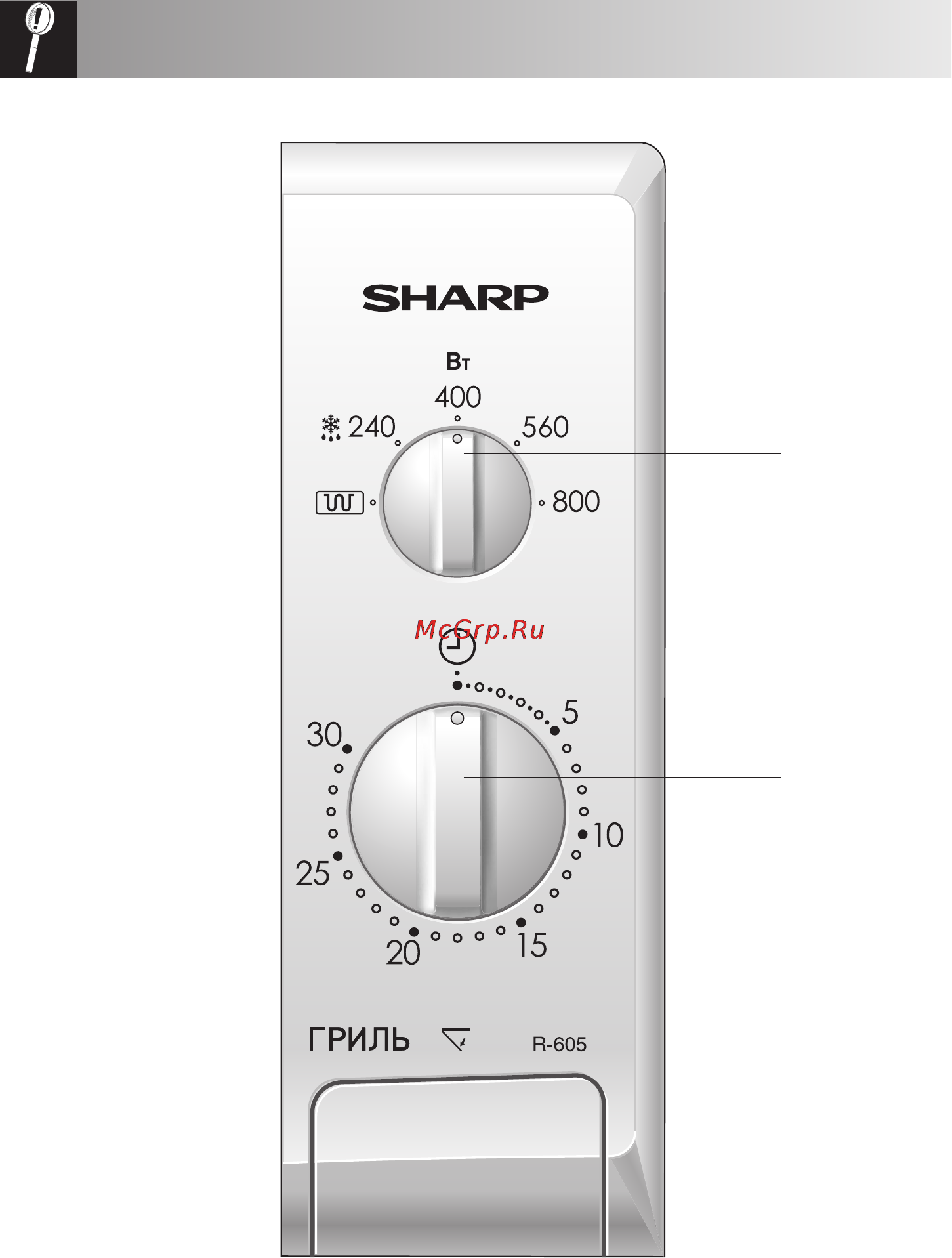 Sharp R-605R [10/33] Пaheлb упpabлehия