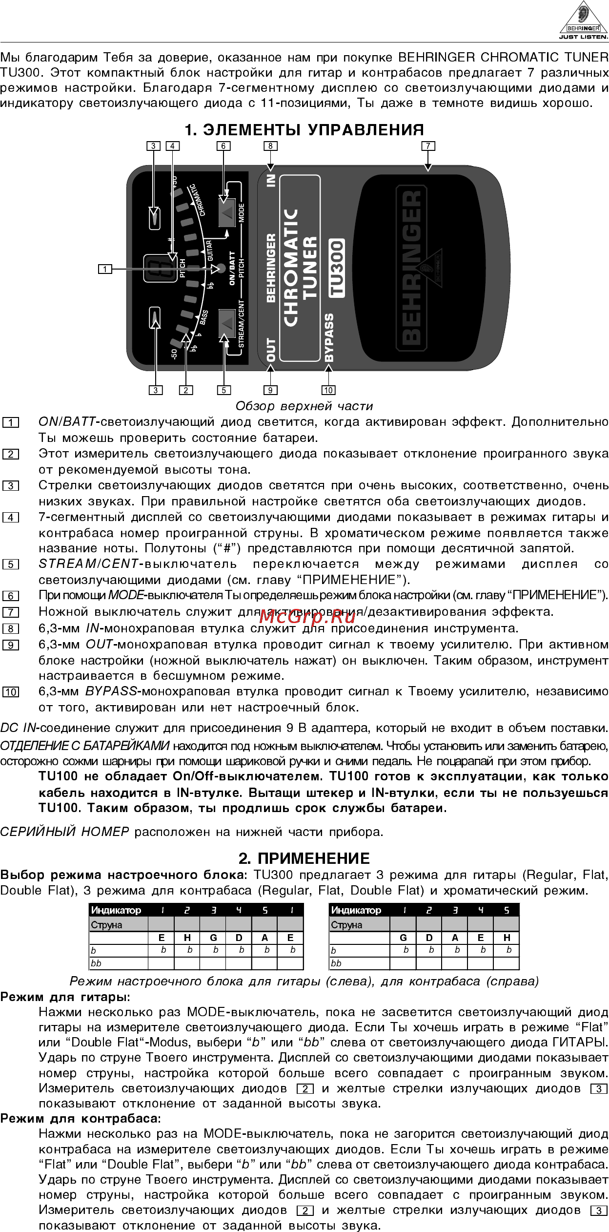Behringer TU300 Инструкция по эксплуатации онлайн