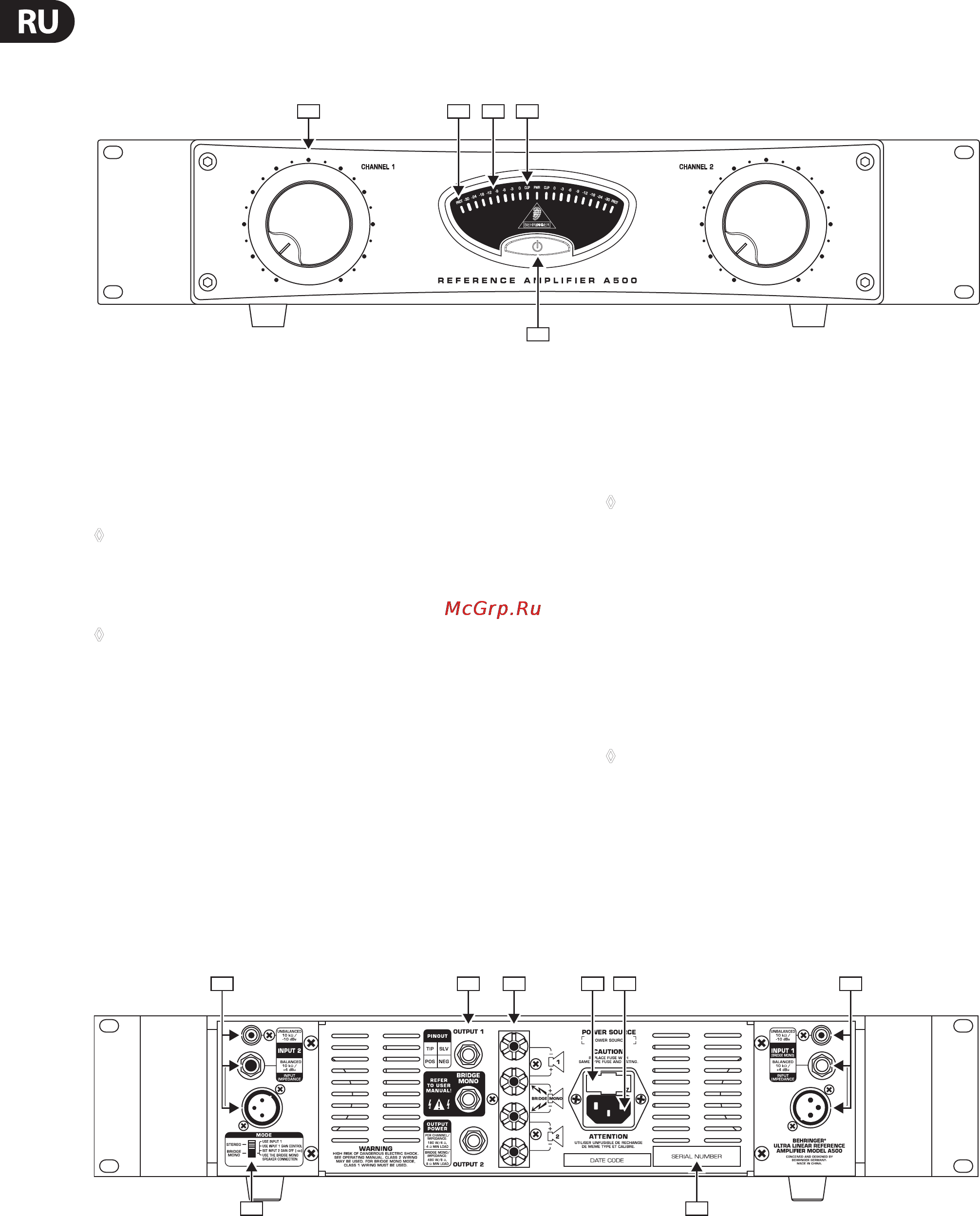 Behringer A 500 REFERENCE AMPLIFIER [6/12] Задняя панель