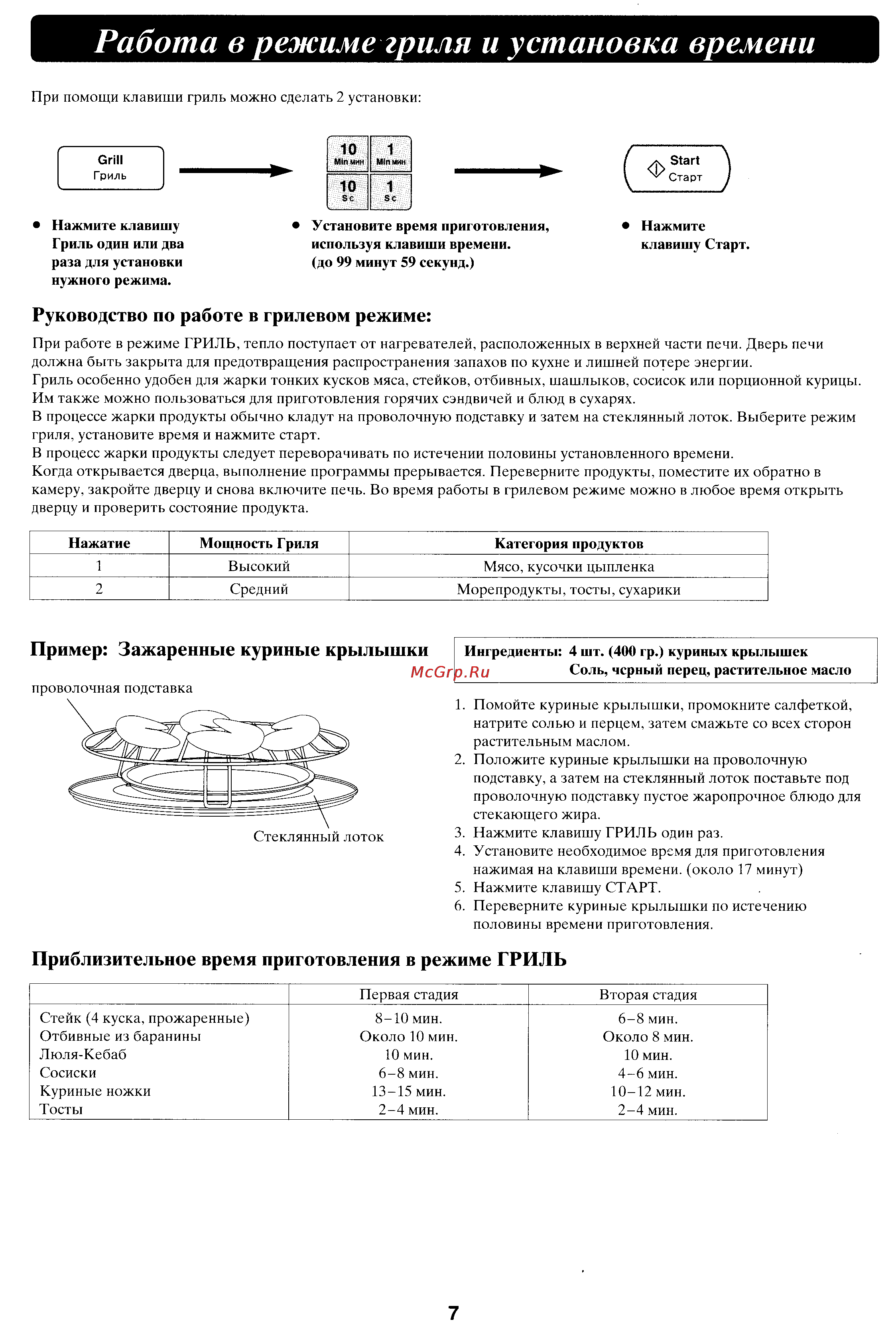 Panasonic NN-V690P [8/16] Работа в режиме гриля и установка времени