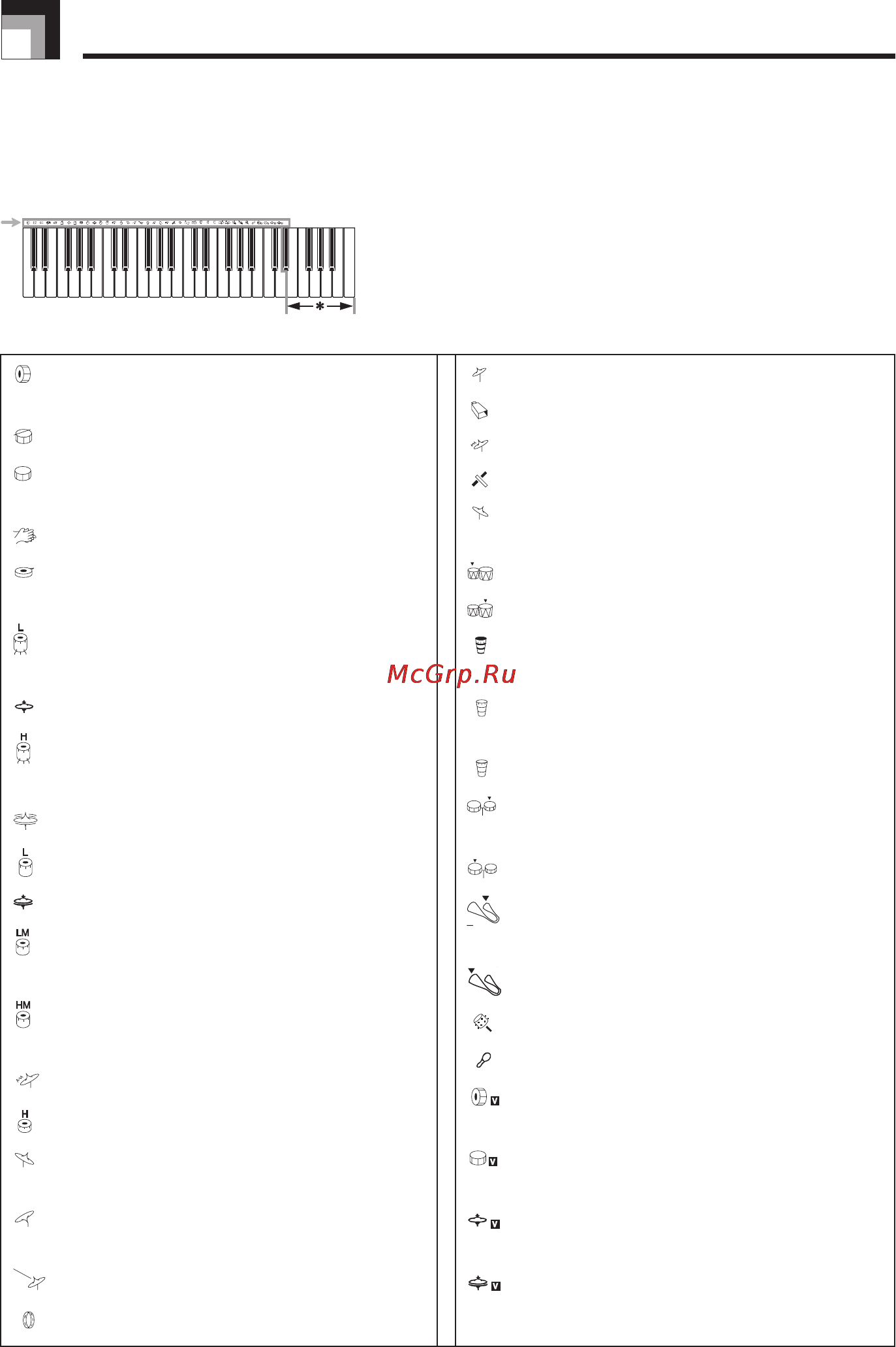 Casio CTK-230 [44/48] Перечень ударных инструментов