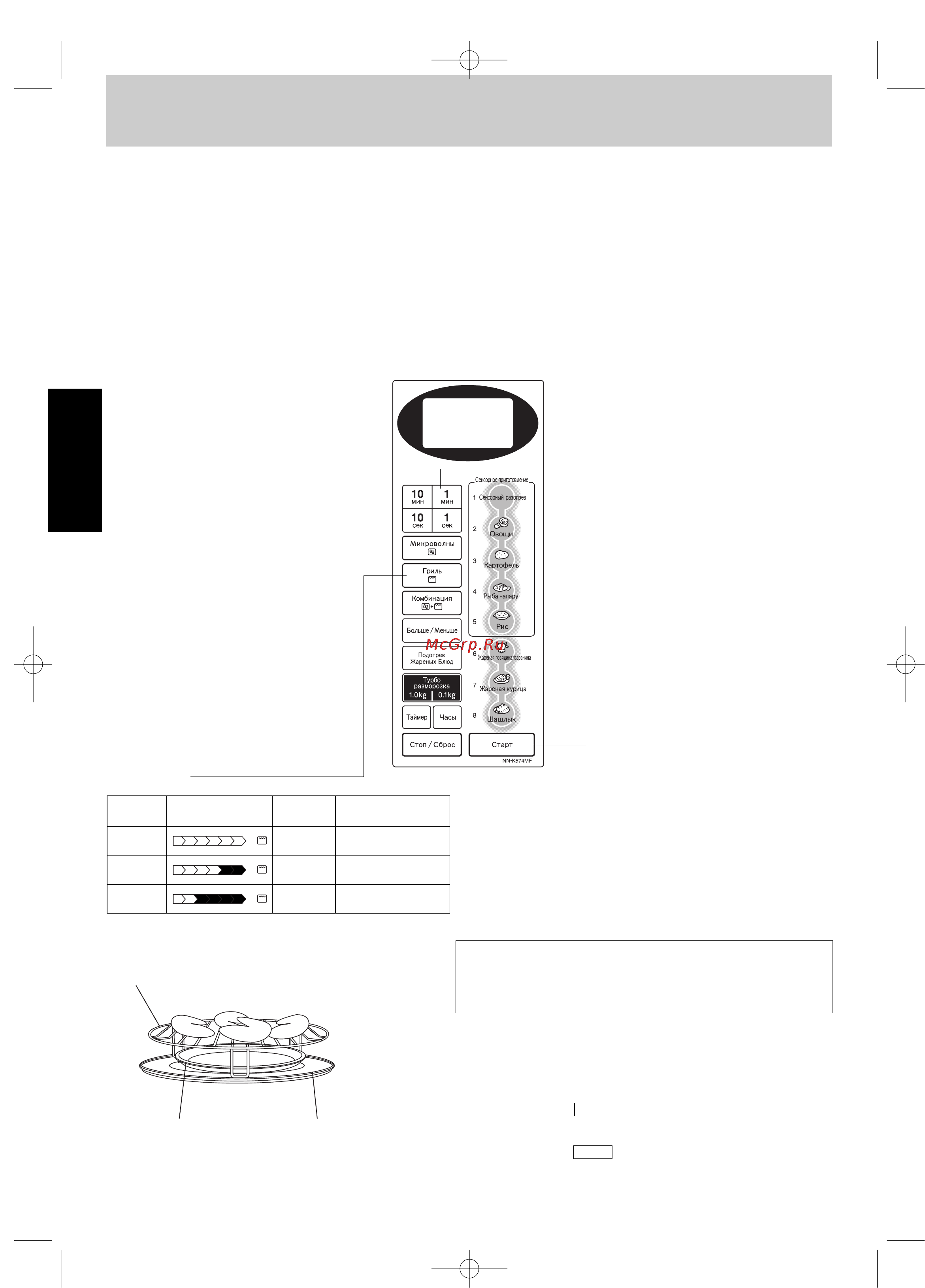 Panasonic NN-K574M [9/15] Работа в режиме гриль с установкой времени