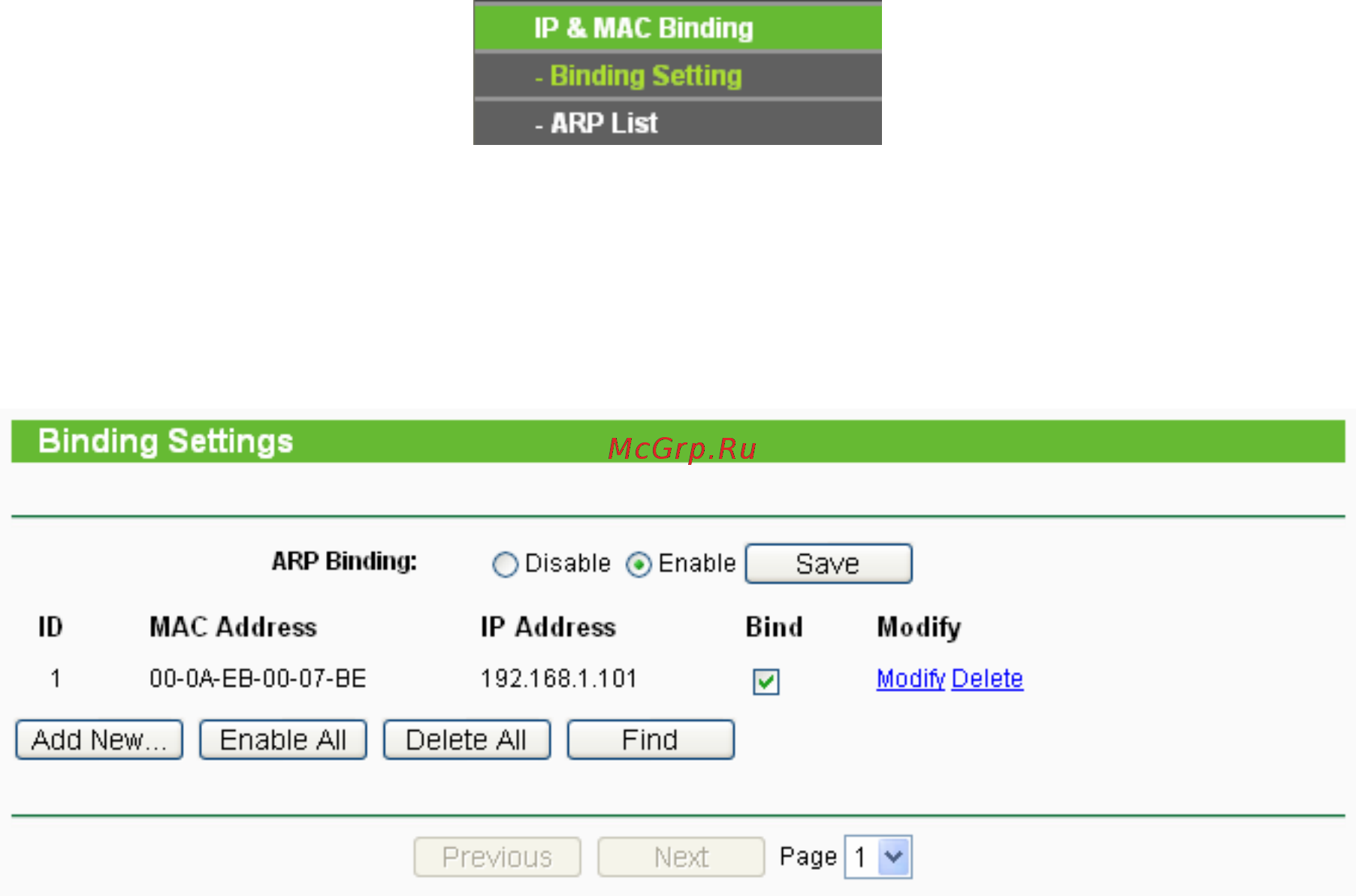 Tp-Link TL-WA5210G [59/114] Ip mac binding