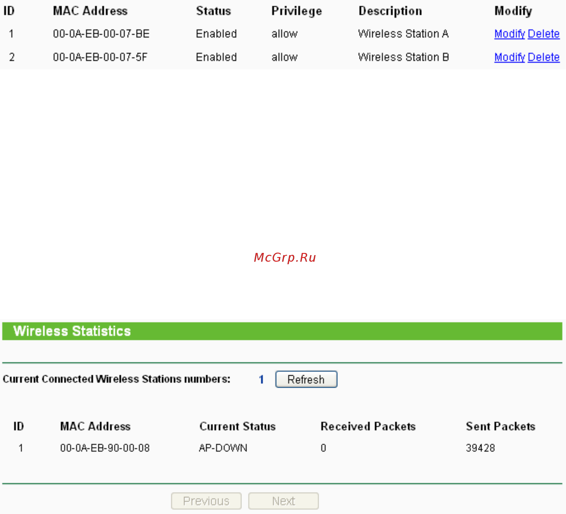 Tp-Link TL-WA5210G [89/114] Wireless statistics