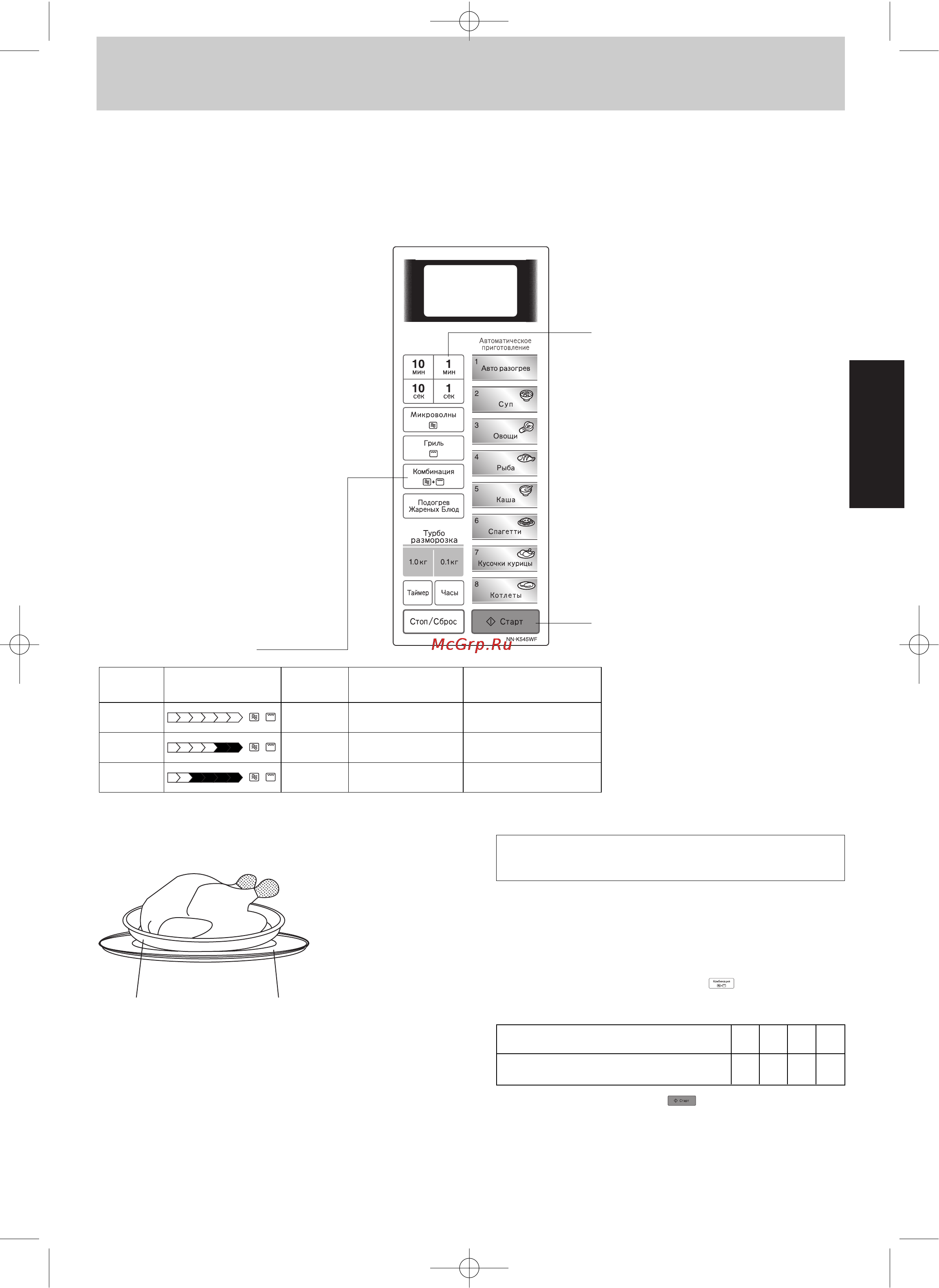 Panasonic NN-K545W [10/14] Работа в режиме комбинация с установкой времени