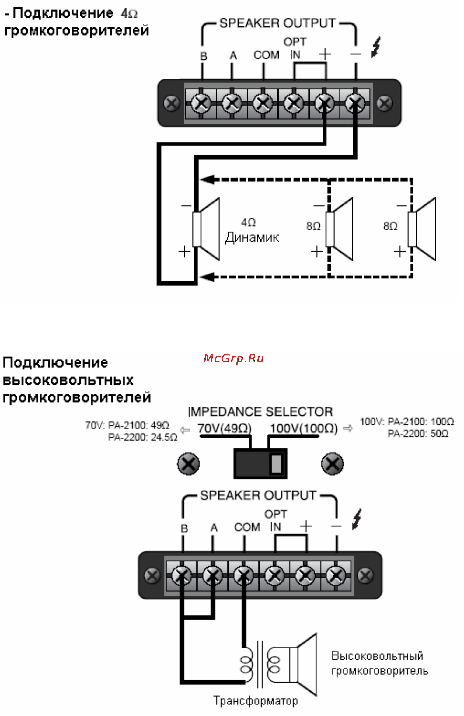 Inter-M PA-2200 [10/12] Подключение громкоговорителей
